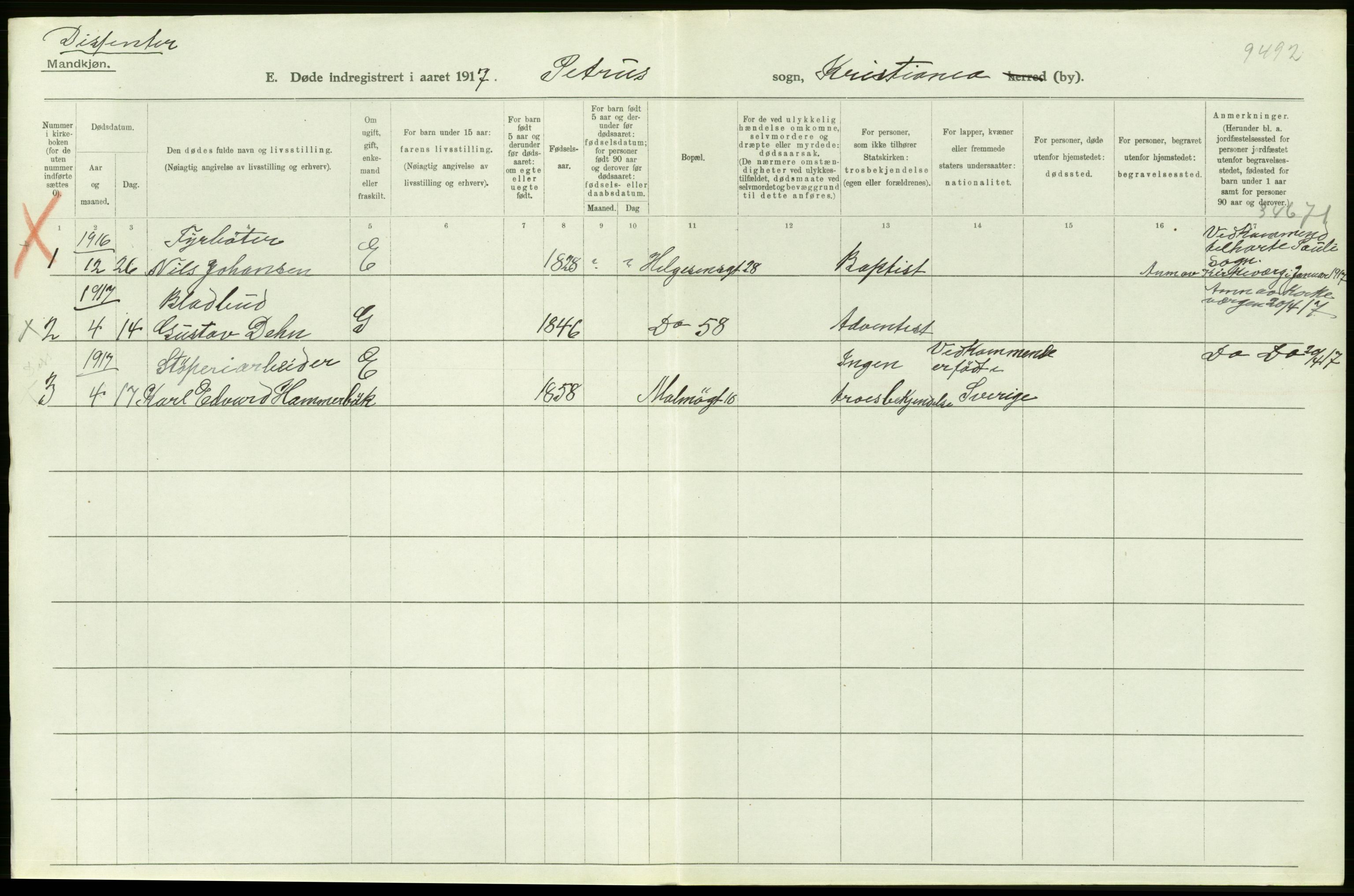 Statistisk sentralbyrå, Sosiodemografiske emner, Befolkning, AV/RA-S-2228/D/Df/Dfb/Dfbg/L0010: Kristiania: Døde, 1917, p. 652