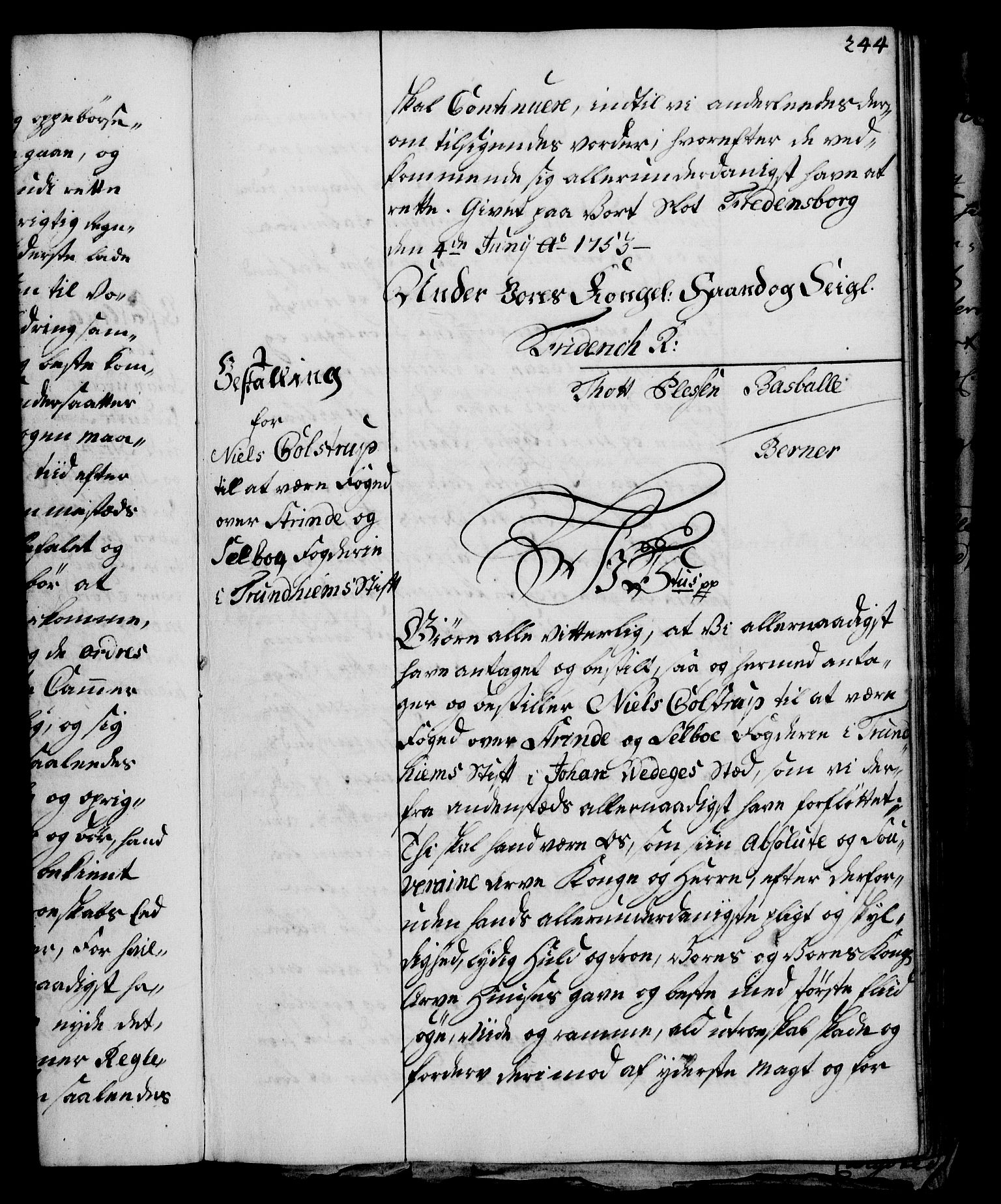 Rentekammeret, Kammerkanselliet, AV/RA-EA-3111/G/Gg/Gge/L0003: Norsk bestallingsprotokoll med register (merket RK 53.27), 1745-1761, p. 244