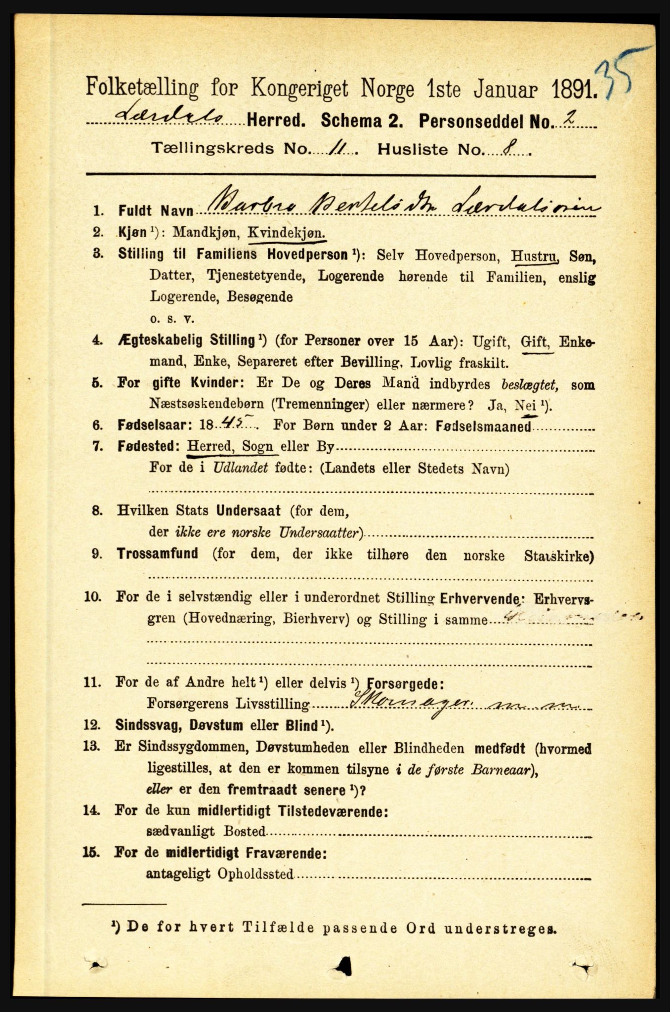 RA, 1891 census for 1422 Lærdal, 1891, p. 2183