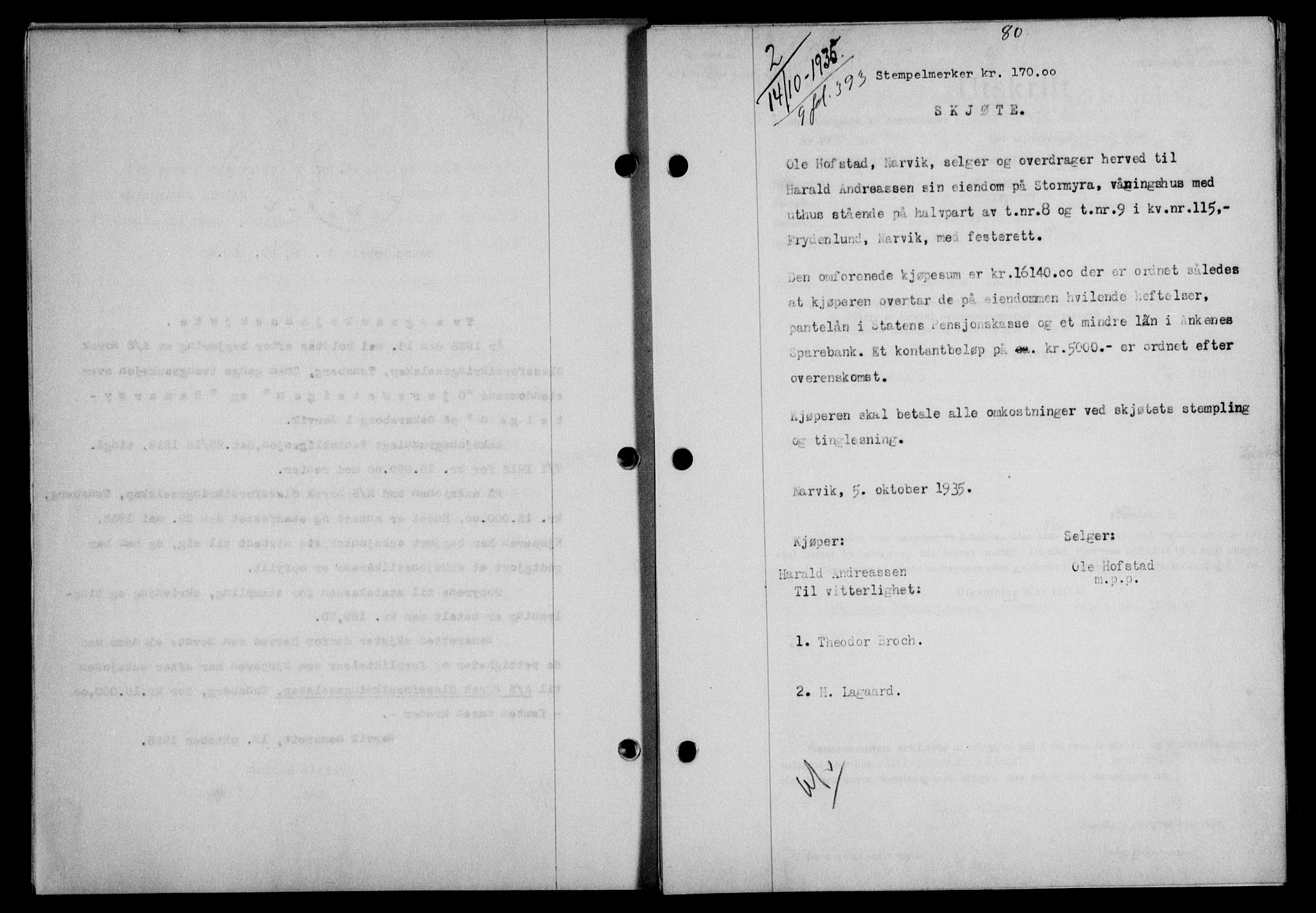 Narvik sorenskriveri, SAT/A-0002/1/2/2C/2Ca/L0011: Mortgage book no. 14, 1935-1937, Deed date: 14.10.1935