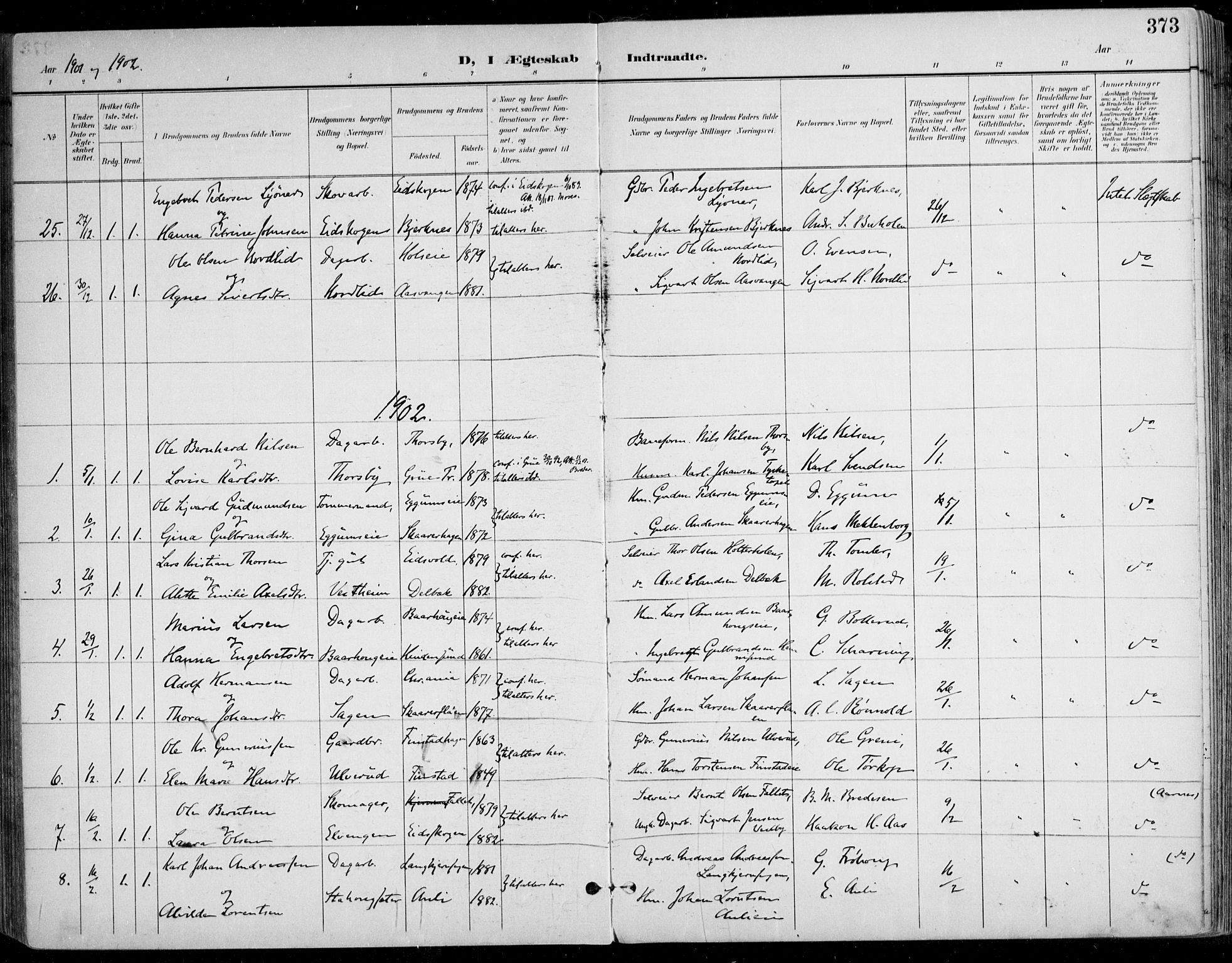 Nes prestekontor Kirkebøker, SAO/A-10410/F/Fa/L0011: Parish register (official) no. I 11, 1899-1918, p. 373