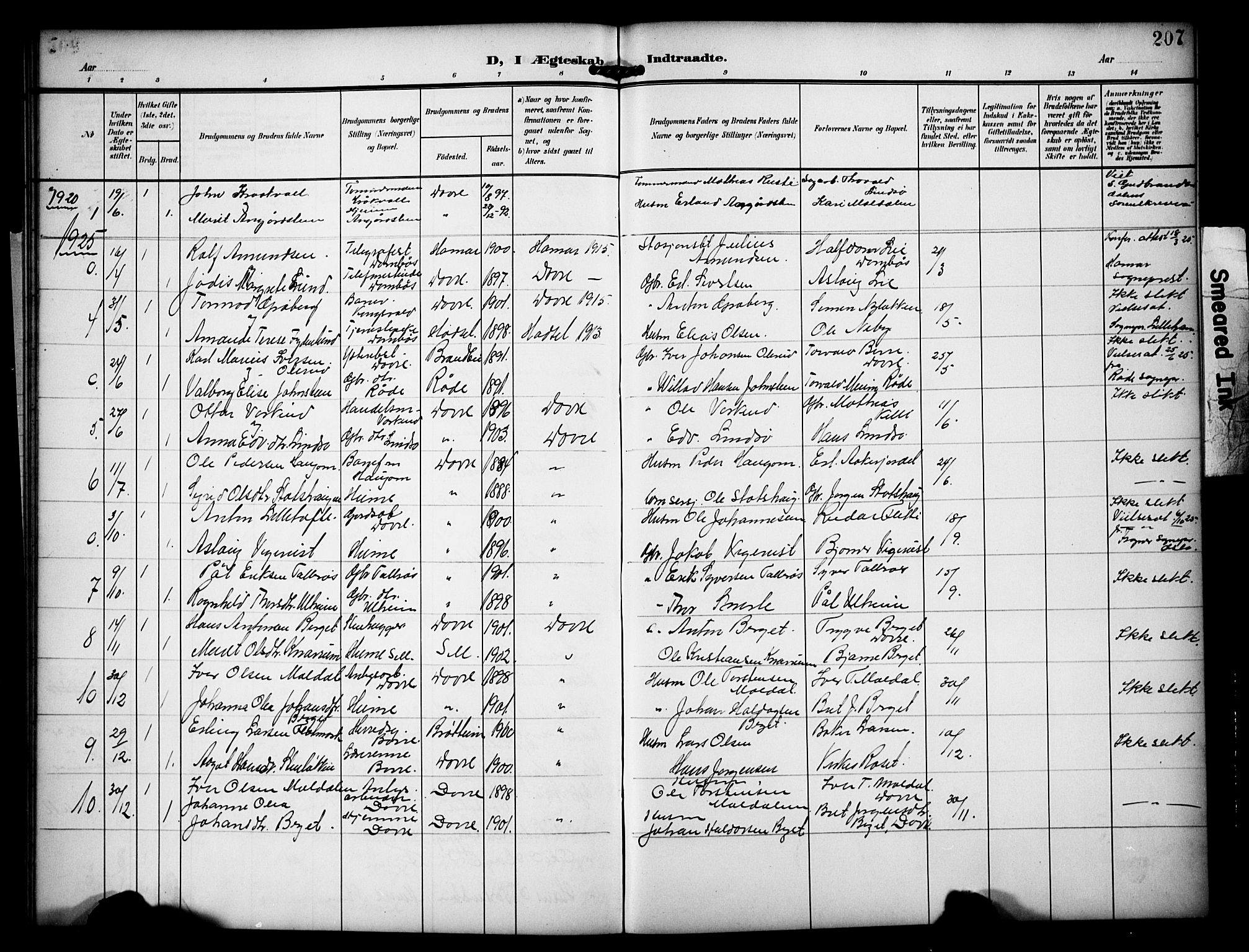 Dovre prestekontor, AV/SAH-PREST-066/H/Ha/Hab/L0003: Parish register (copy) no. 3, 1907-1929, p. 207