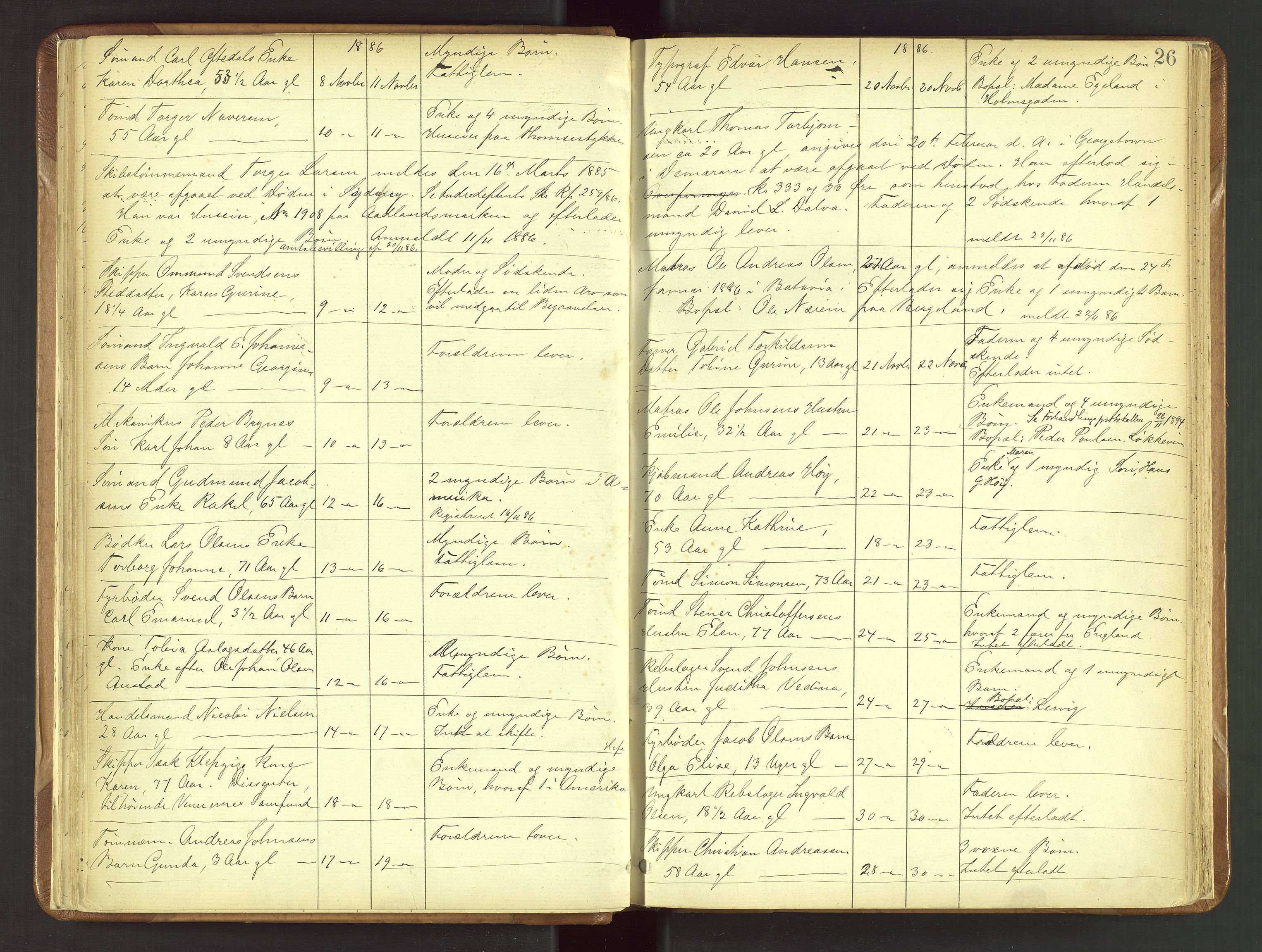 Stavanger skifteforvalter, AV/SAST-A-101412/001/5/52/52B/L0001: Dødsfallsprotokoll, 1885-1894, p. 26