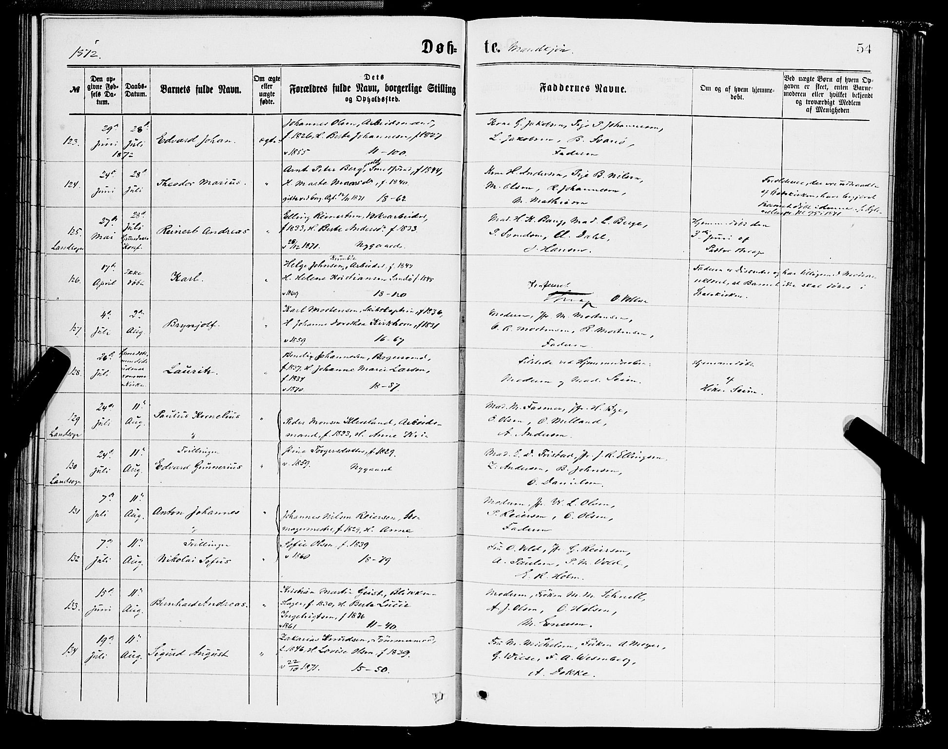 Domkirken sokneprestembete, SAB/A-74801/H/Hab/L0013: Parish register (copy) no. B 6, 1869-1876, p. 54