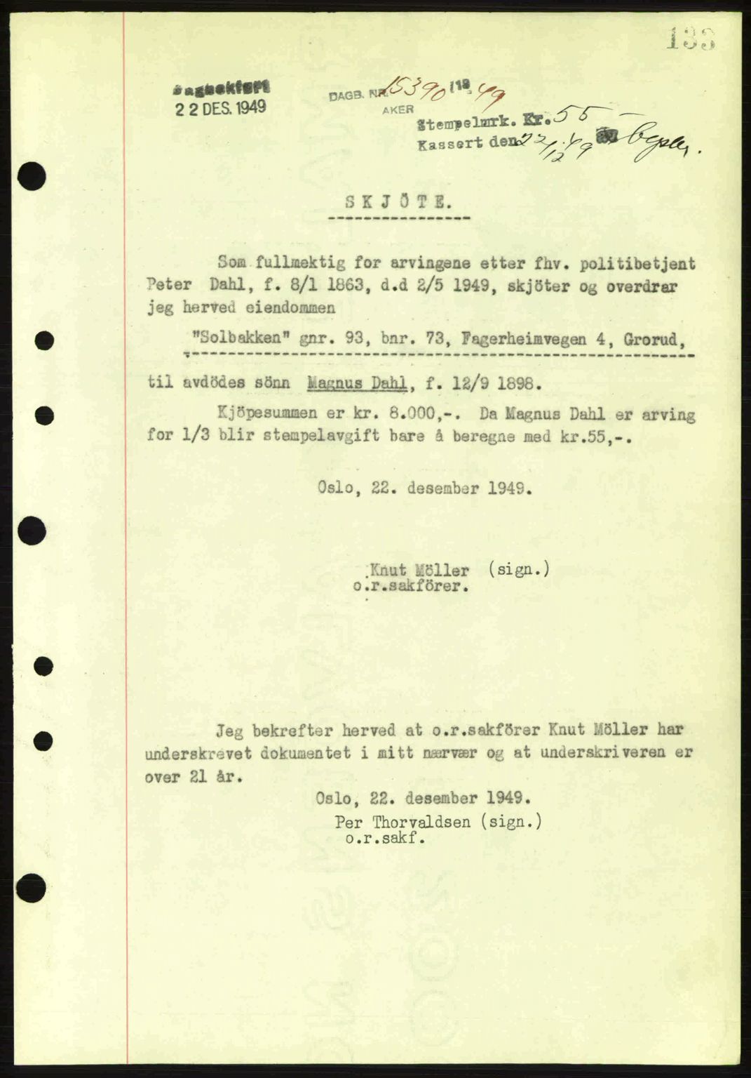 Oslo byskriverembete, AV/SAO-A-10227/G/Gb/Gbd/Gbda/L0017: Mortgage book no. A215, 1949-1950, Diary no: : 15390/1949