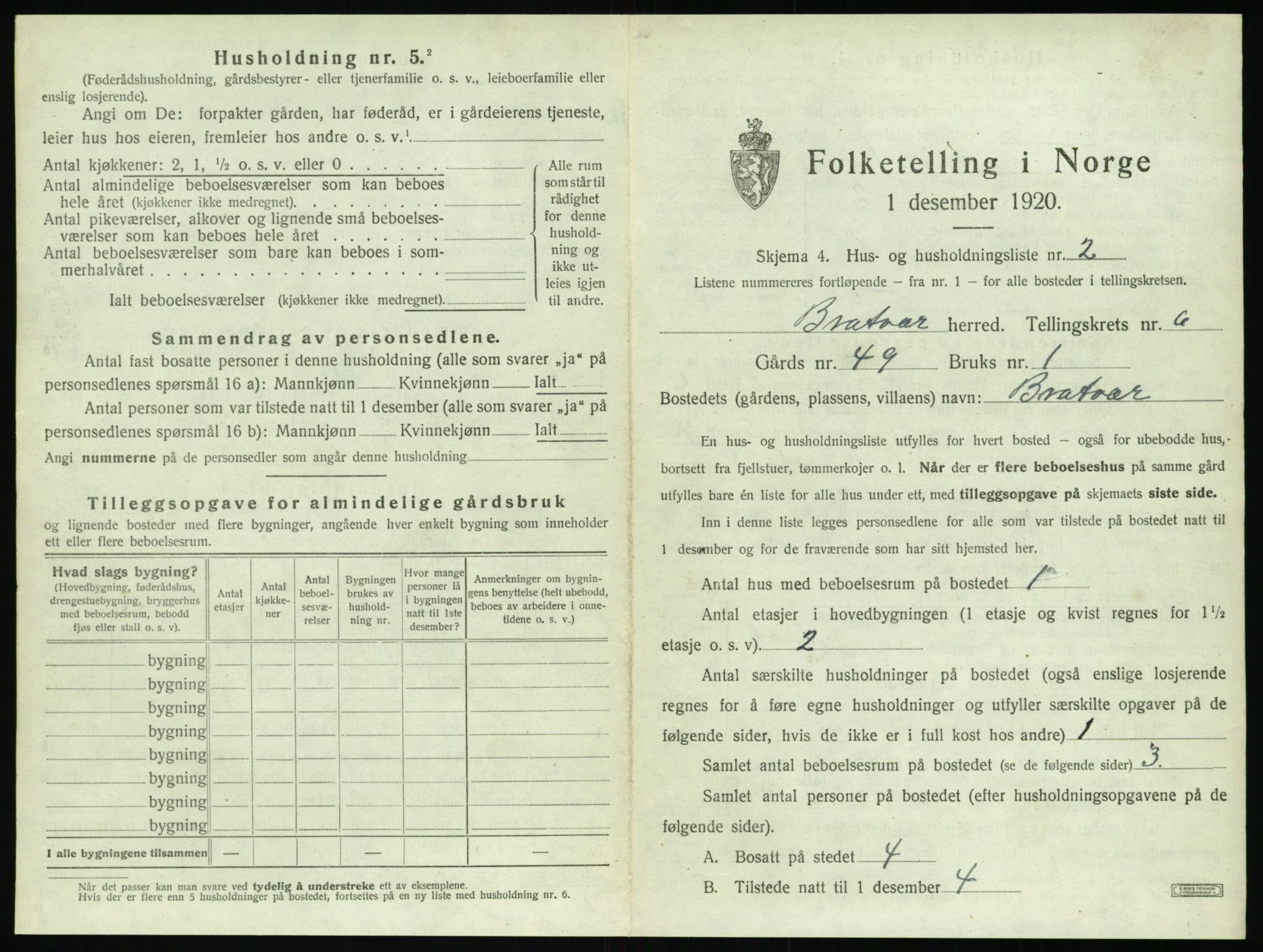 SAT, 1920 census for Brattvær, 1920, p. 432