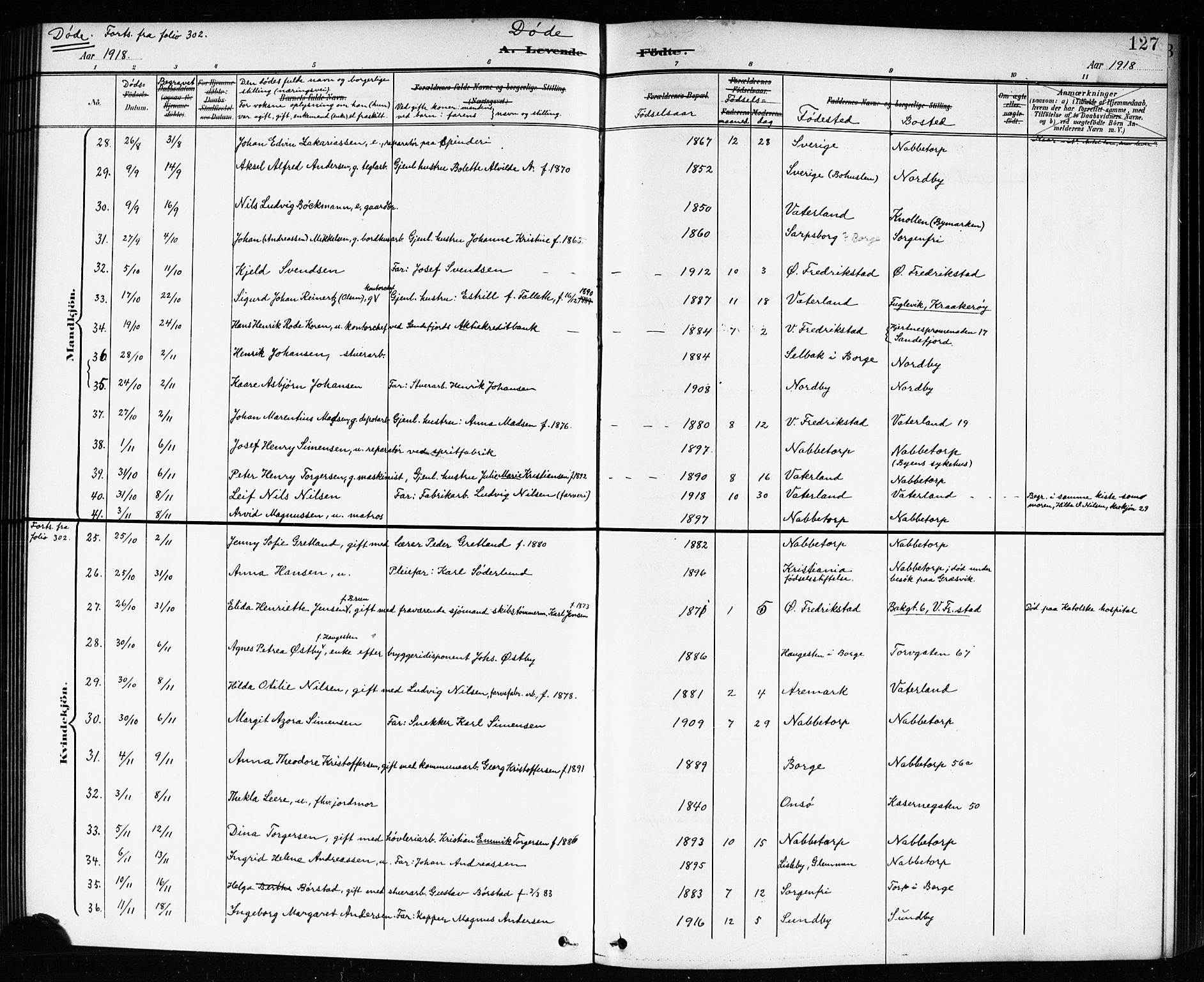 Østre Fredrikstad prestekontor Kirkebøker, SAO/A-10907/G/Ga/L0002: Parish register (copy) no. 2, 1900-1919, p. 127