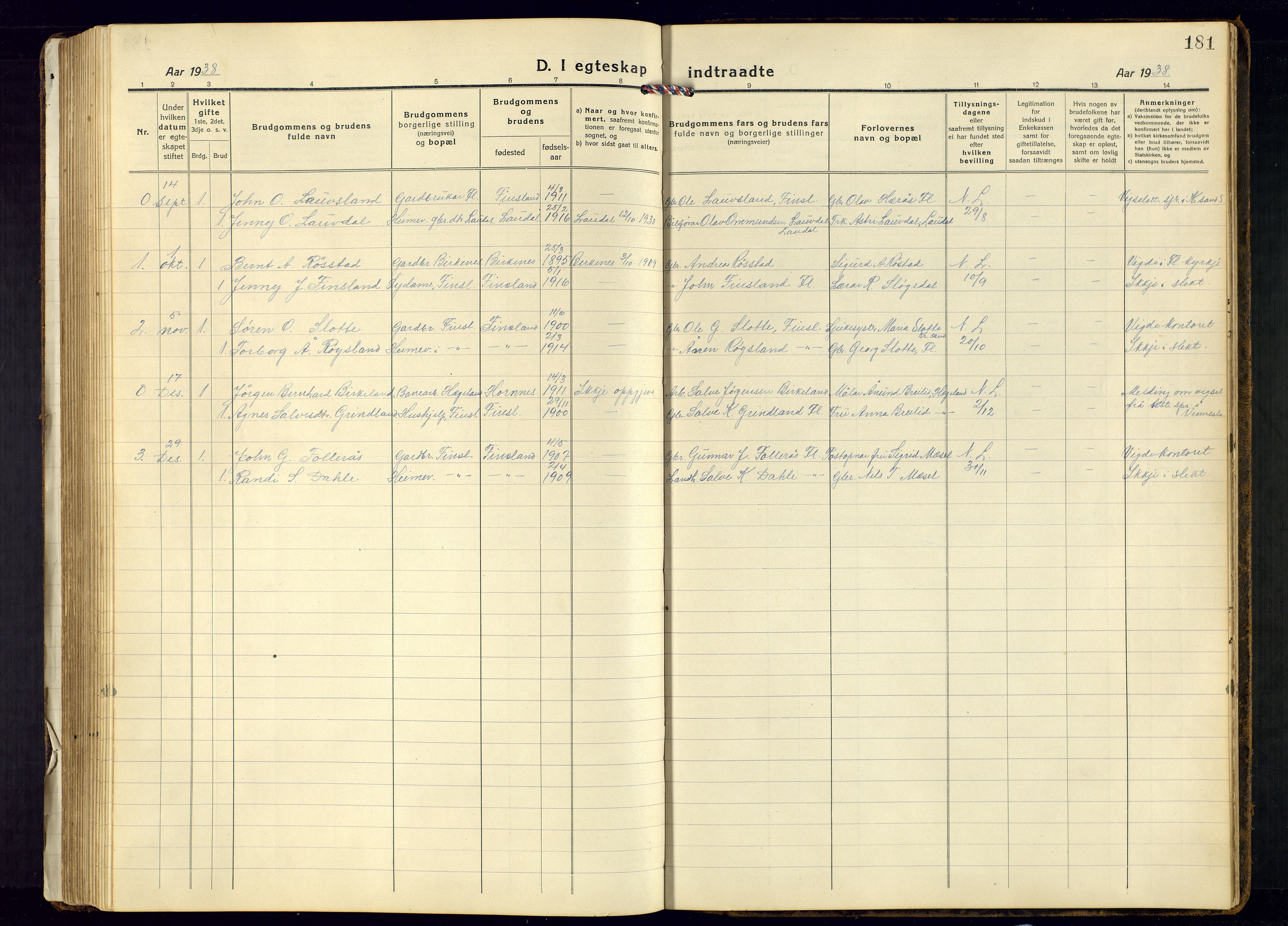 Bjelland sokneprestkontor, AV/SAK-1111-0005/F/Fb/Fbb/L0006: Parish register (copy) no. B-6, 1918-1946, p. 181