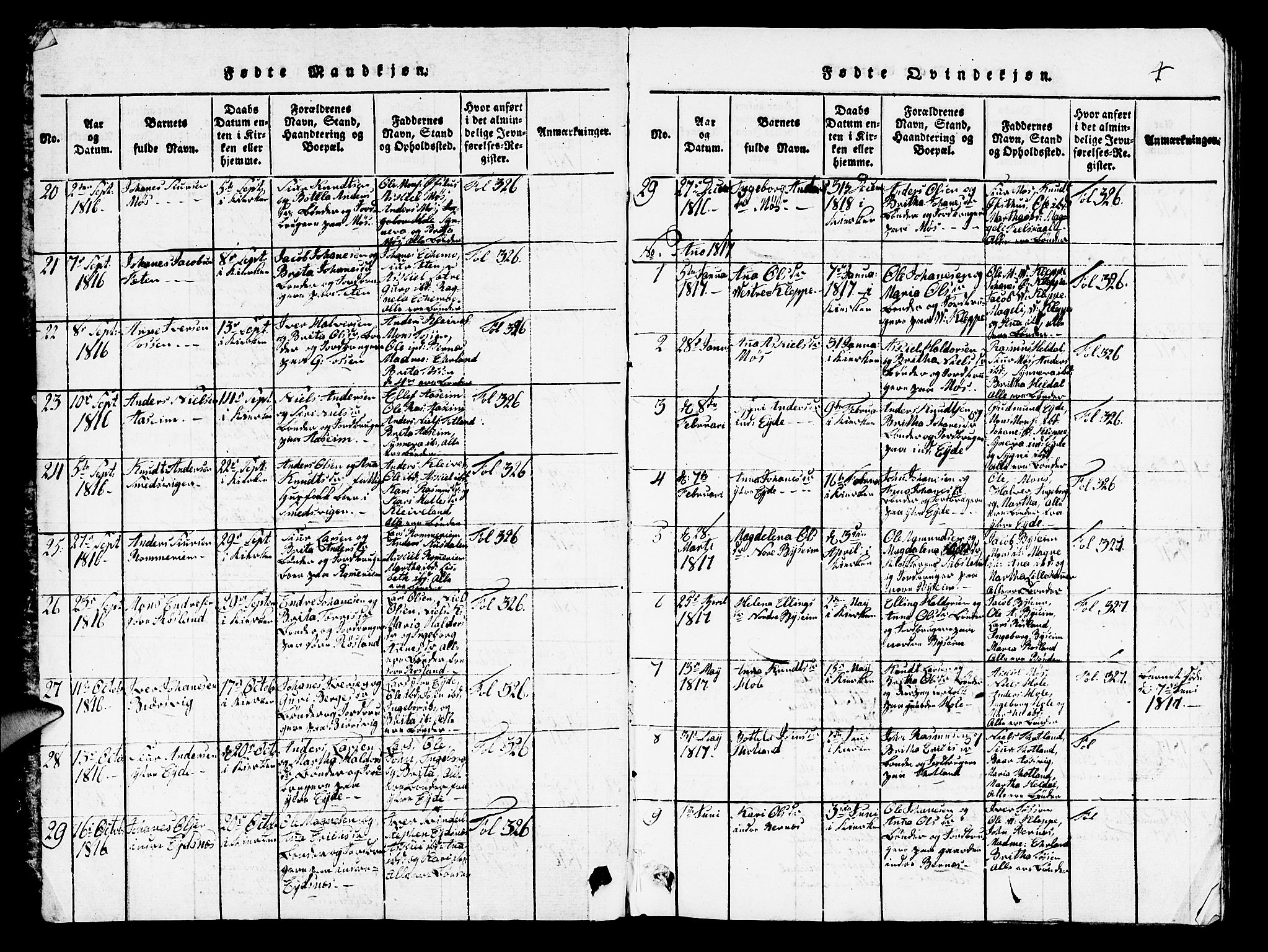 Hosanger sokneprestembete, AV/SAB-A-75801/H/Hab: Parish register (copy) no. A 1 /1, 1816-1856, p. 4