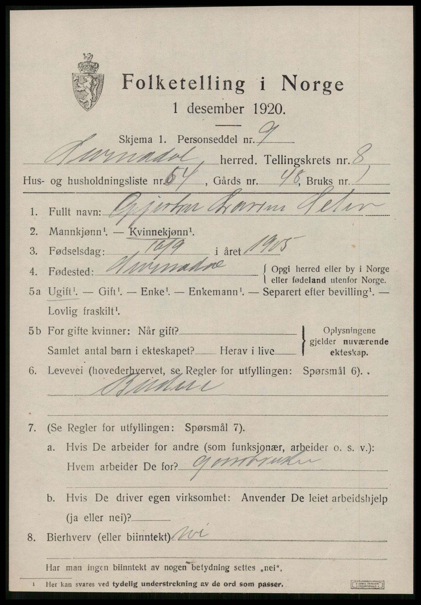 SAT, 1920 census for Surnadal, 1920, p. 6351