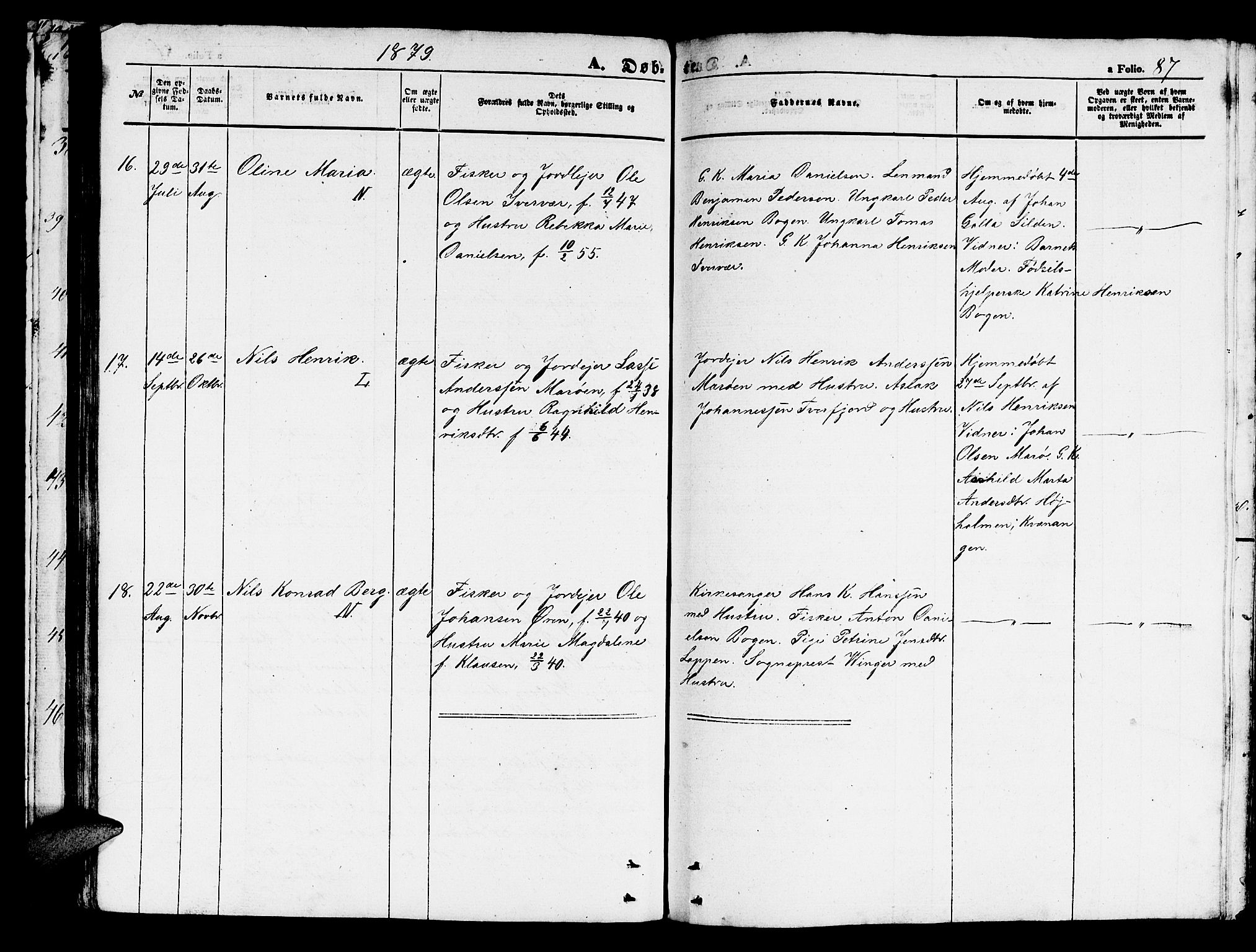 Loppa sokneprestkontor, AV/SATØ-S-1339/H/Hb/L0002klokker: Parish register (copy) no. 2, 1850-1880, p. 87