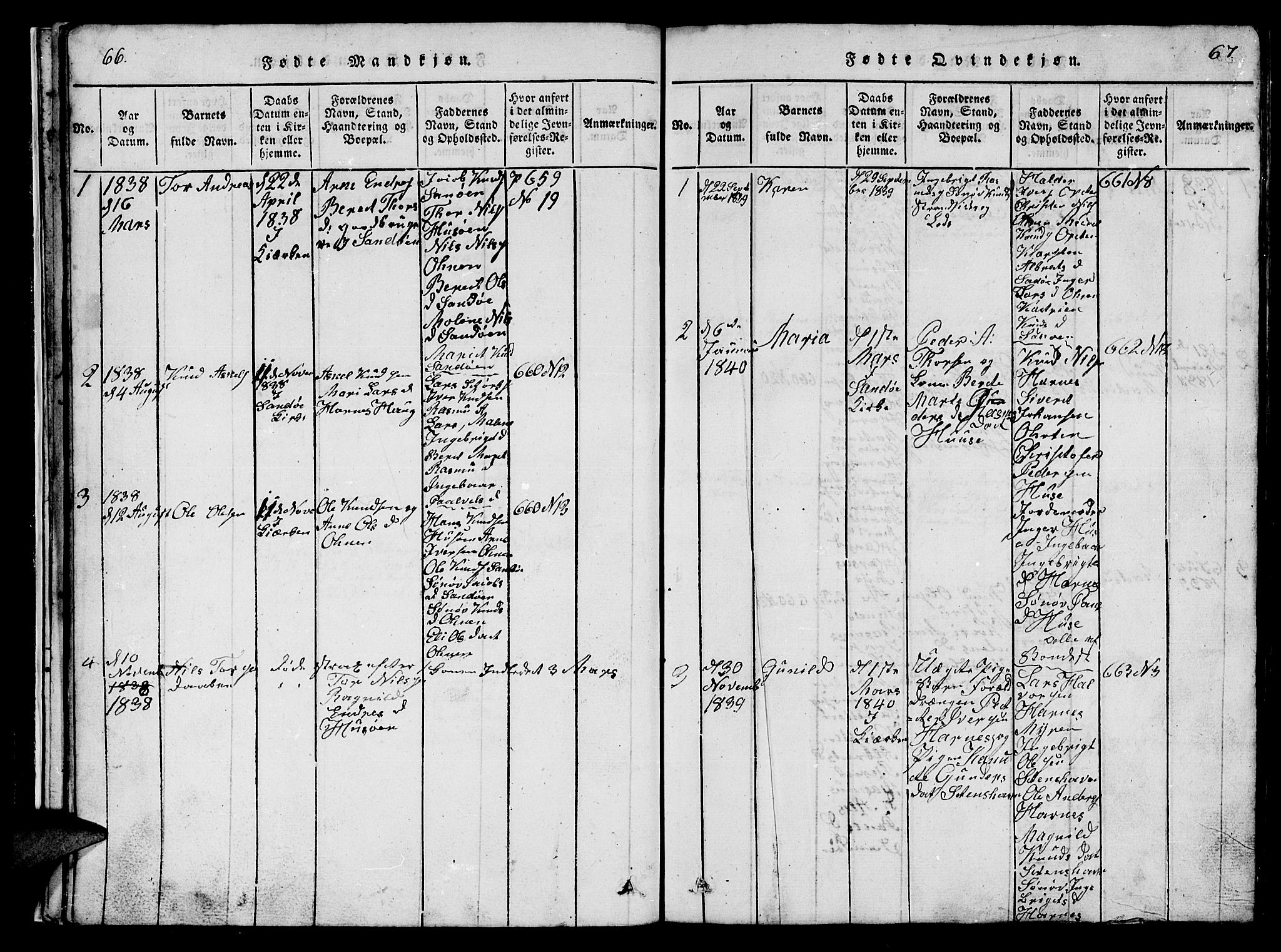 Ministerialprotokoller, klokkerbøker og fødselsregistre - Møre og Romsdal, AV/SAT-A-1454/561/L0731: Parish register (copy) no. 561C01, 1817-1867, p. 66-67