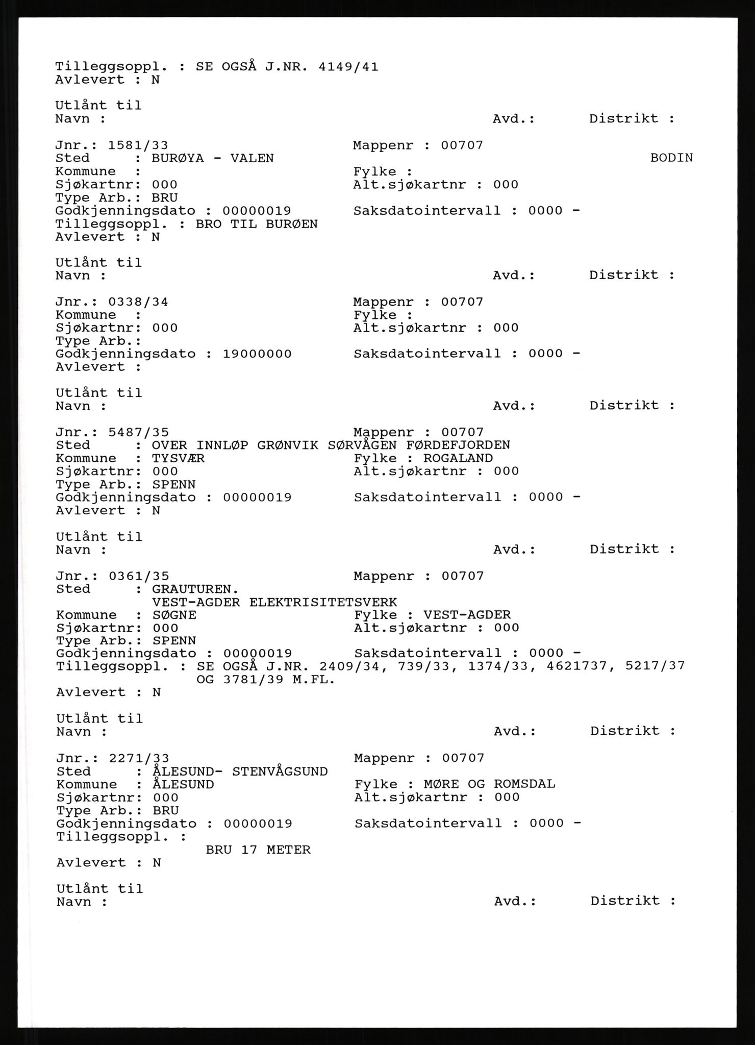 Havnedirektoratet, AV/RA-S-1604/2/C/L0054: Register over Bruer og kraftoverføringer, 1922-1991, p. 4