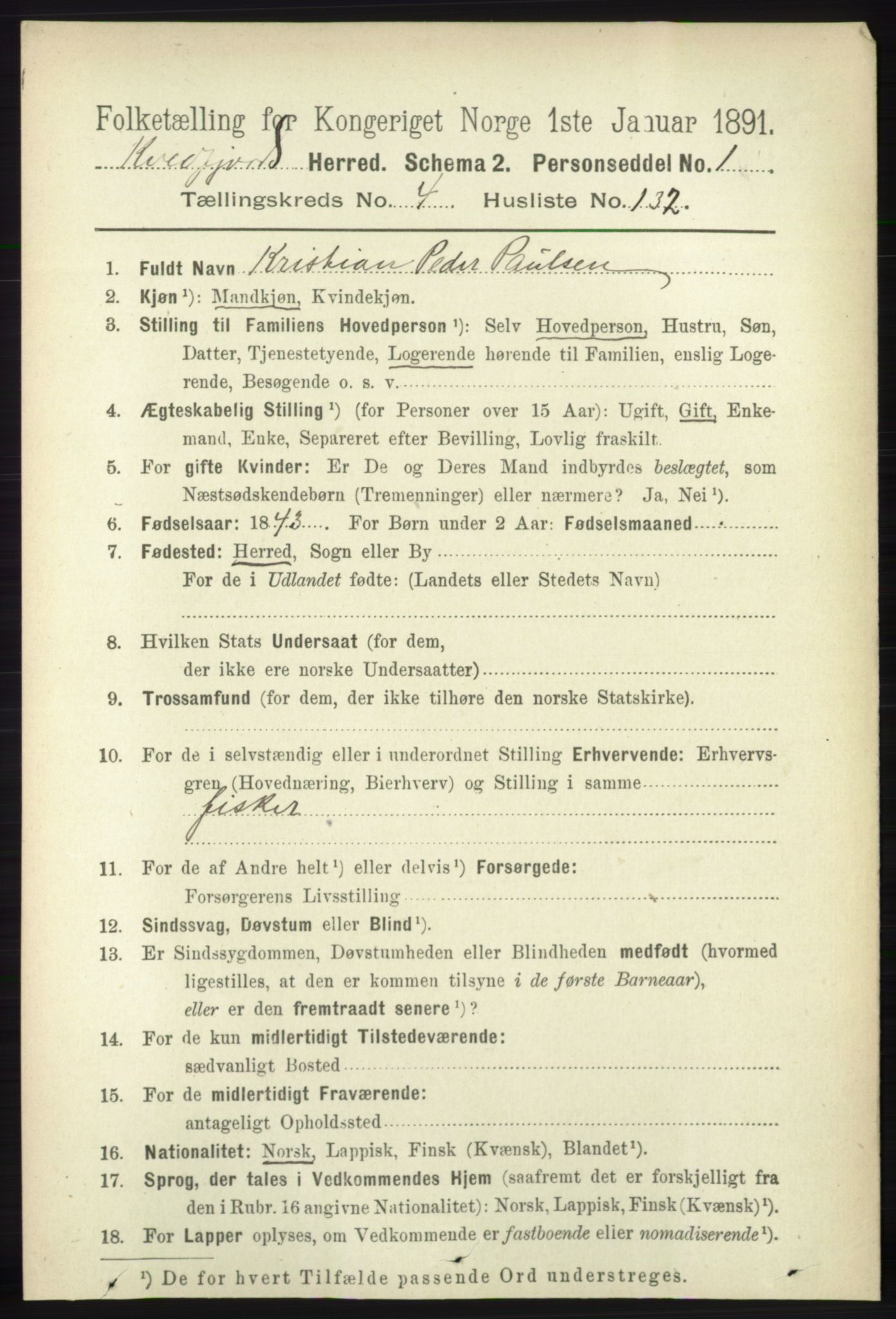 RA, 1891 census for 1911 Kvæfjord, 1891, p. 2727