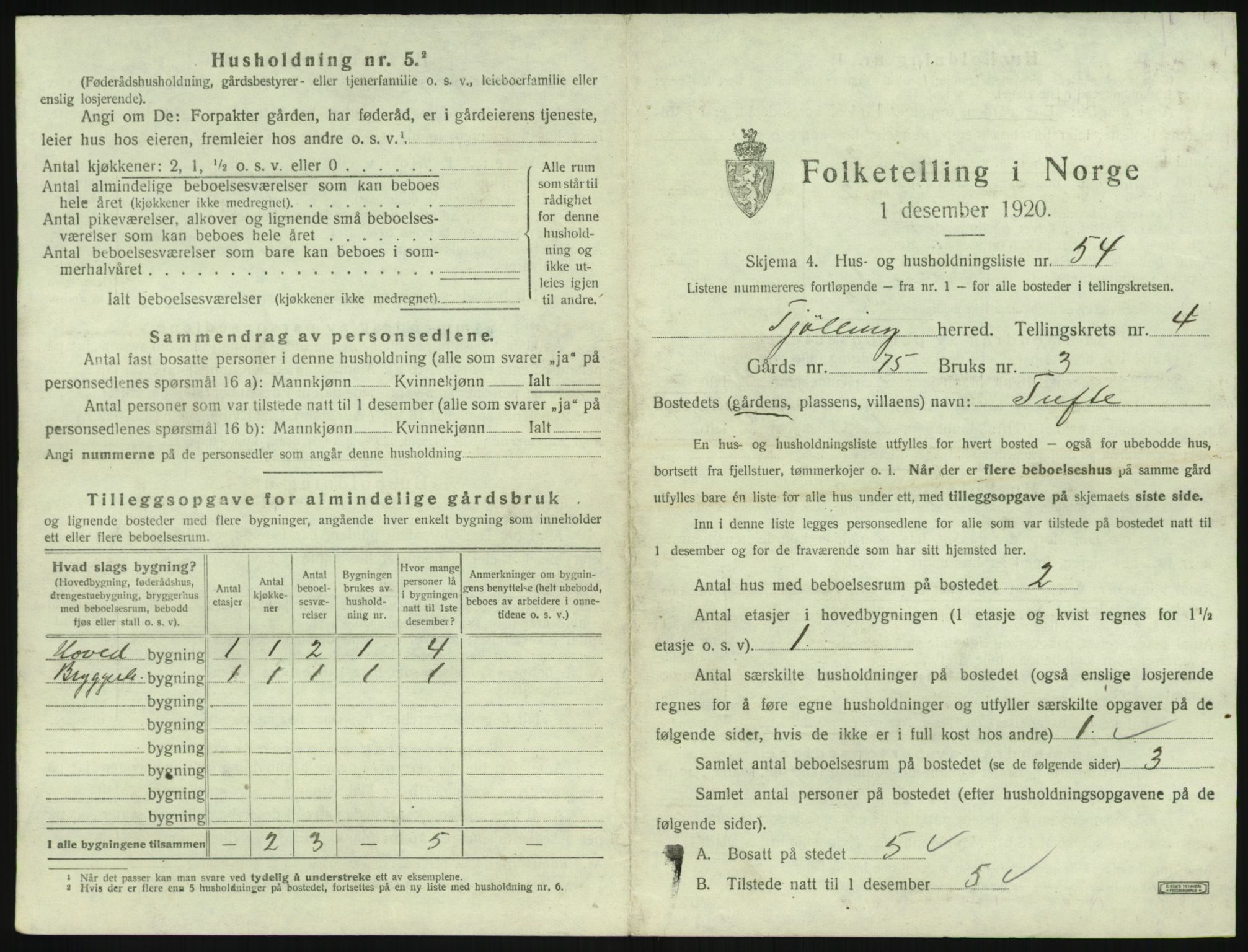 SAKO, 1920 census for Tjølling, 1920, p. 1181