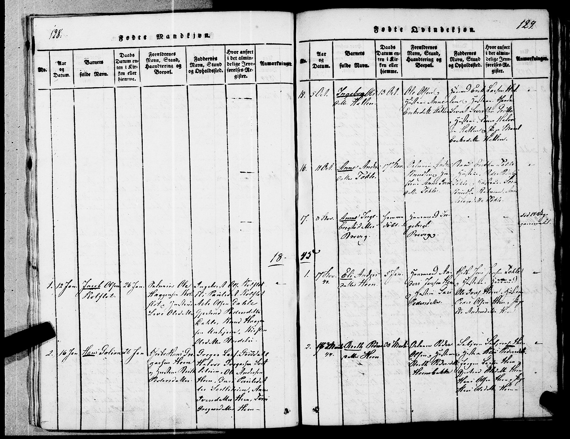 Ministerialprotokoller, klokkerbøker og fødselsregistre - Møre og Romsdal, SAT/A-1454/545/L0585: Parish register (official) no. 545A01, 1818-1853, p. 128-129