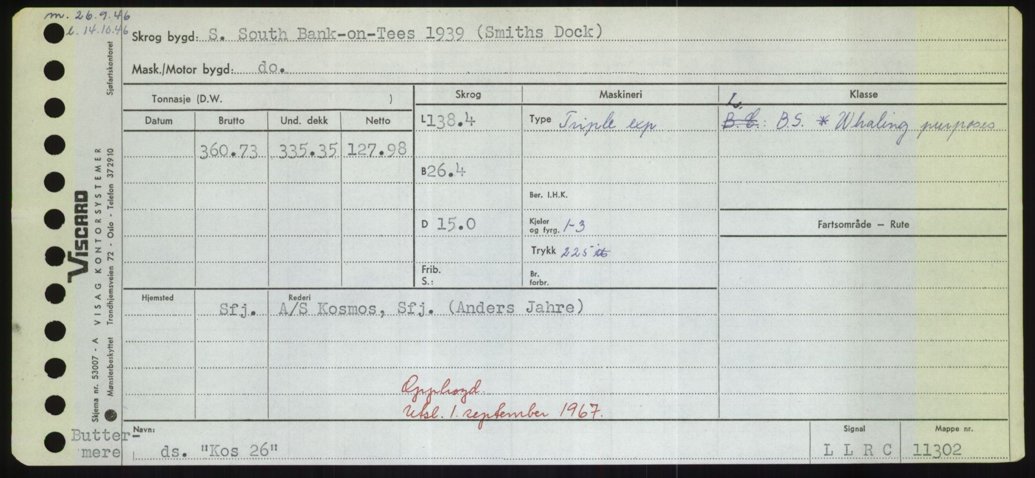 Sjøfartsdirektoratet med forløpere, Skipsmålingen, RA/S-1627/H/Hd/L0021: Fartøy, Kor-Kår, p. 63