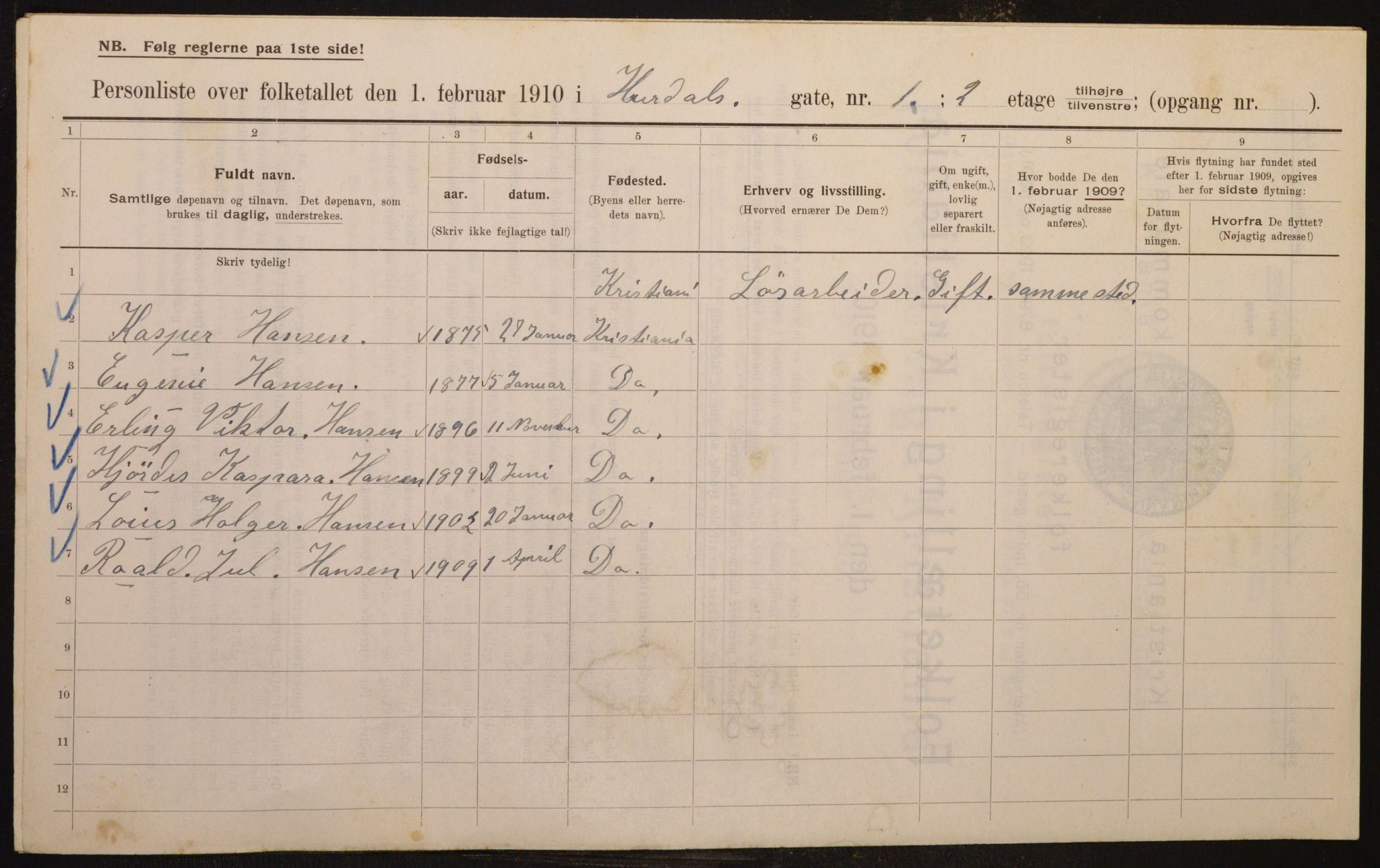 OBA, Municipal Census 1910 for Kristiania, 1910, p. 41389