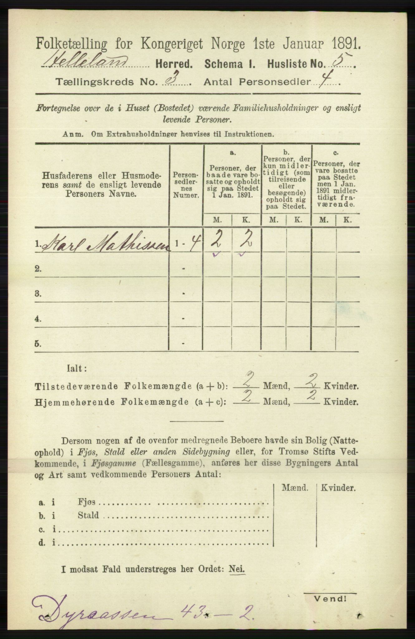 RA, 1891 census for 1115 Helleland, 1891, p. 794