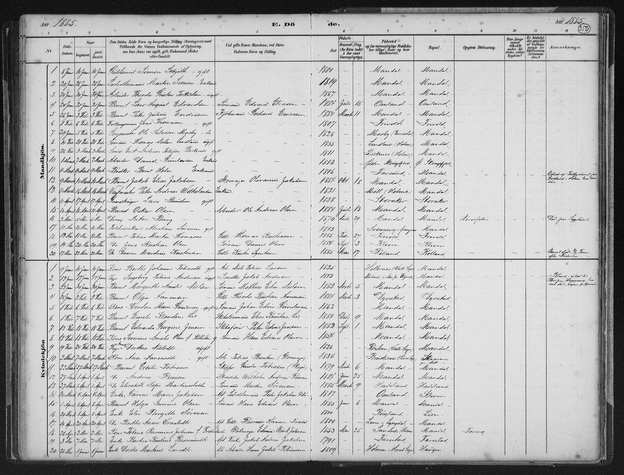 Mandal sokneprestkontor, SAK/1111-0030/F/Fb/Fba/L0011: Parish register (copy) no. B 5, 1880-1898, p. 352