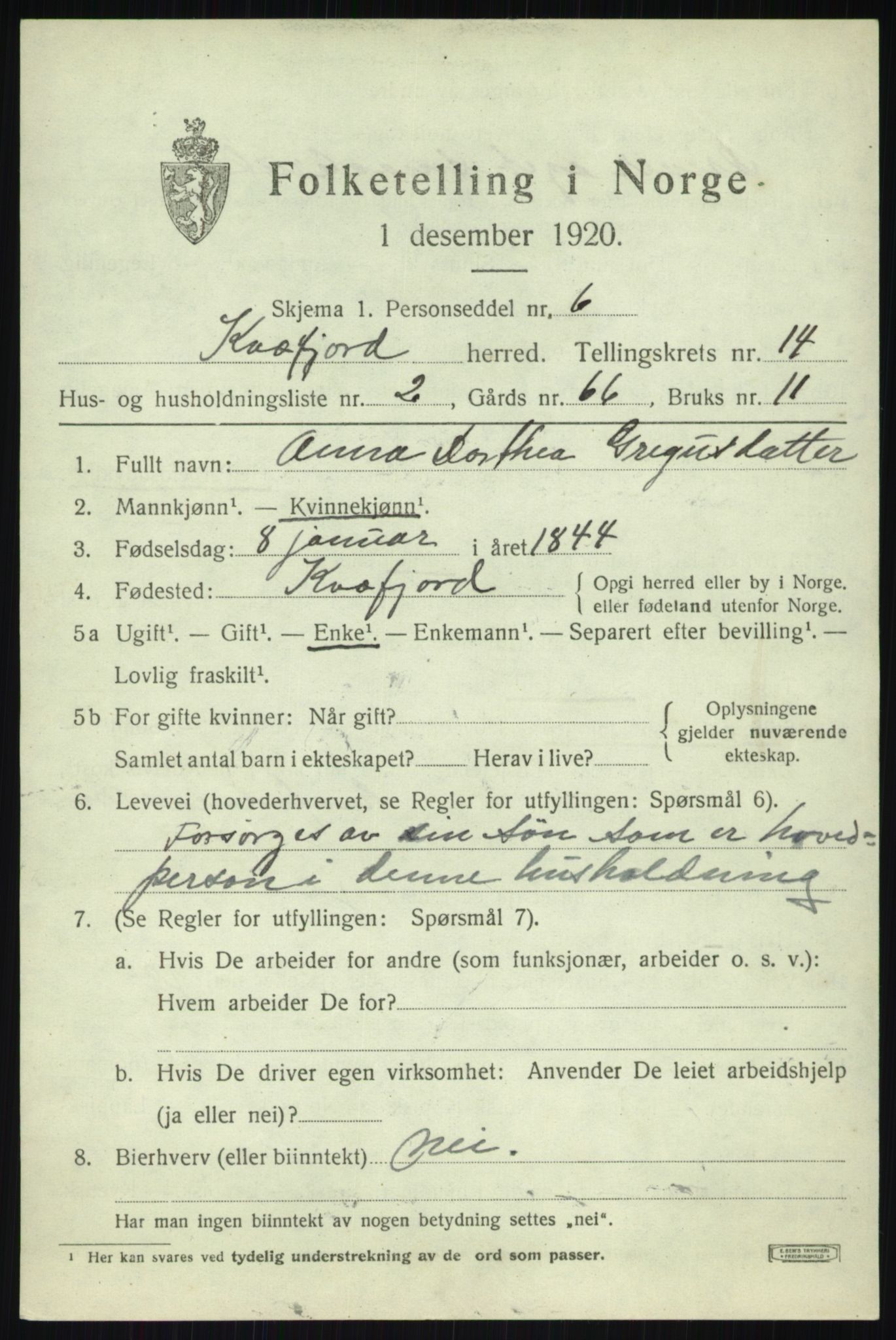 SATØ, 1920 census for Kvæfjord, 1920, p. 6685