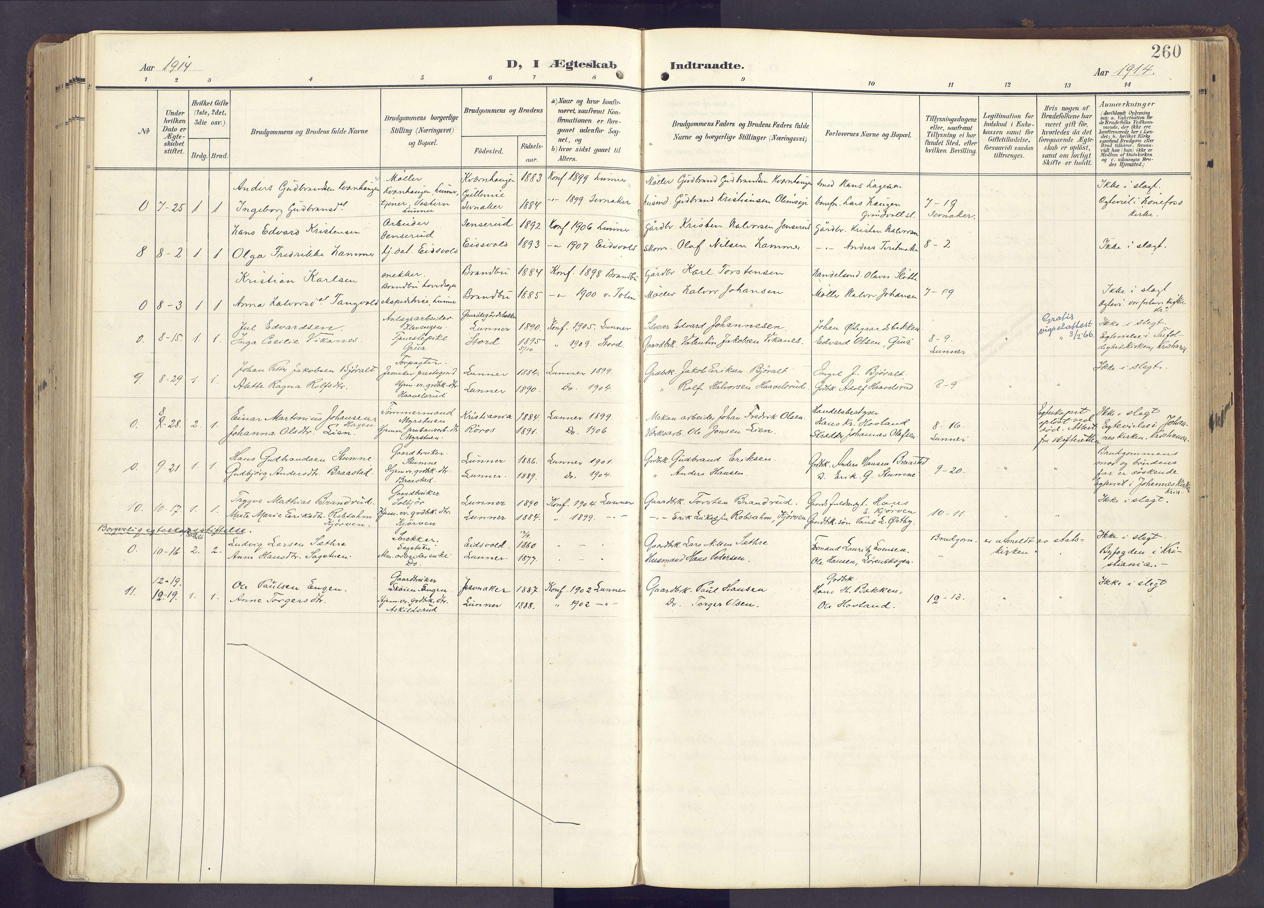 Lunner prestekontor, SAH/PREST-118/H/Ha/Haa/L0001: Parish register (official) no. 1, 1907-1922, p. 260