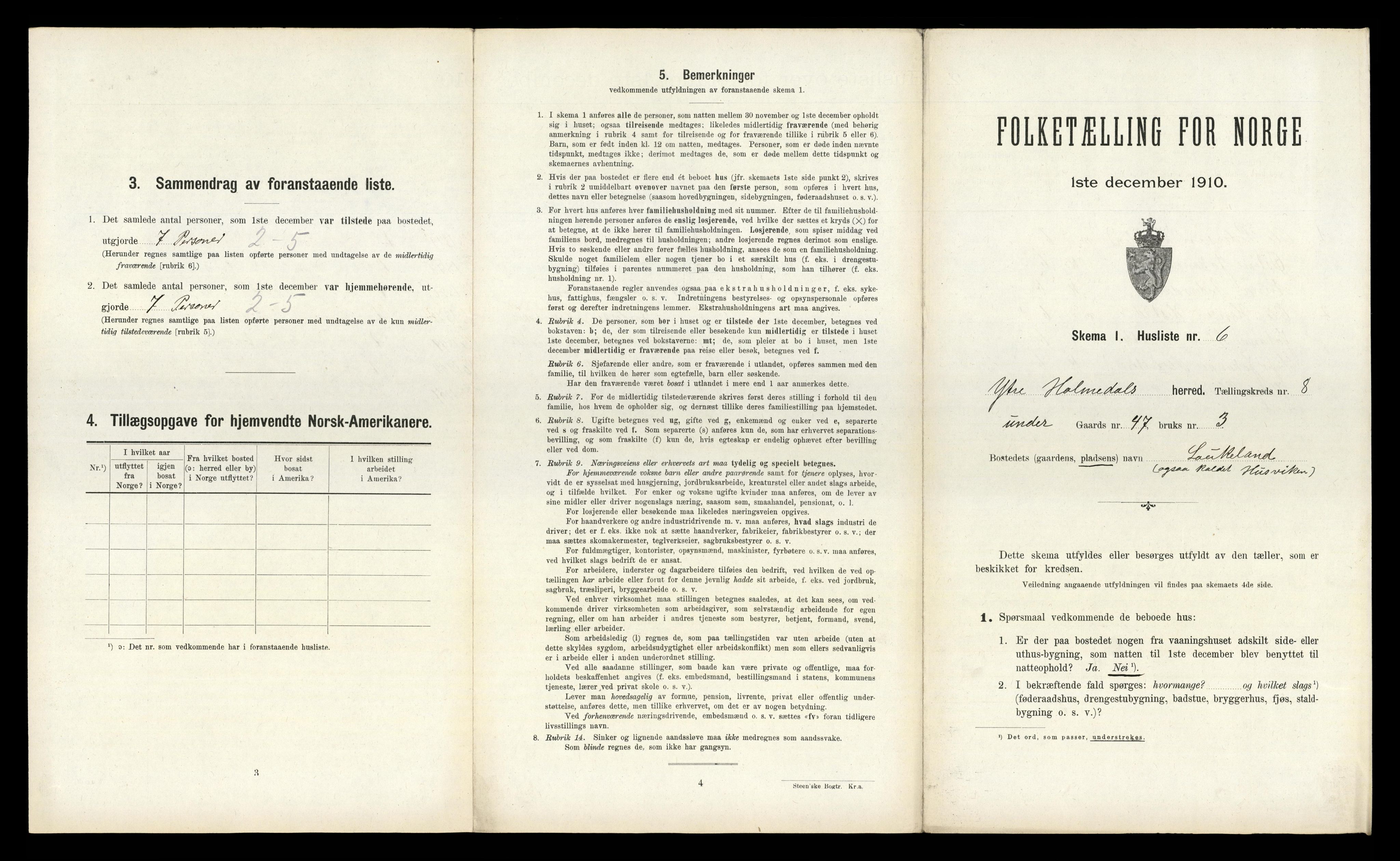 RA, 1910 census for Ytre Holmedal, 1910, p. 598