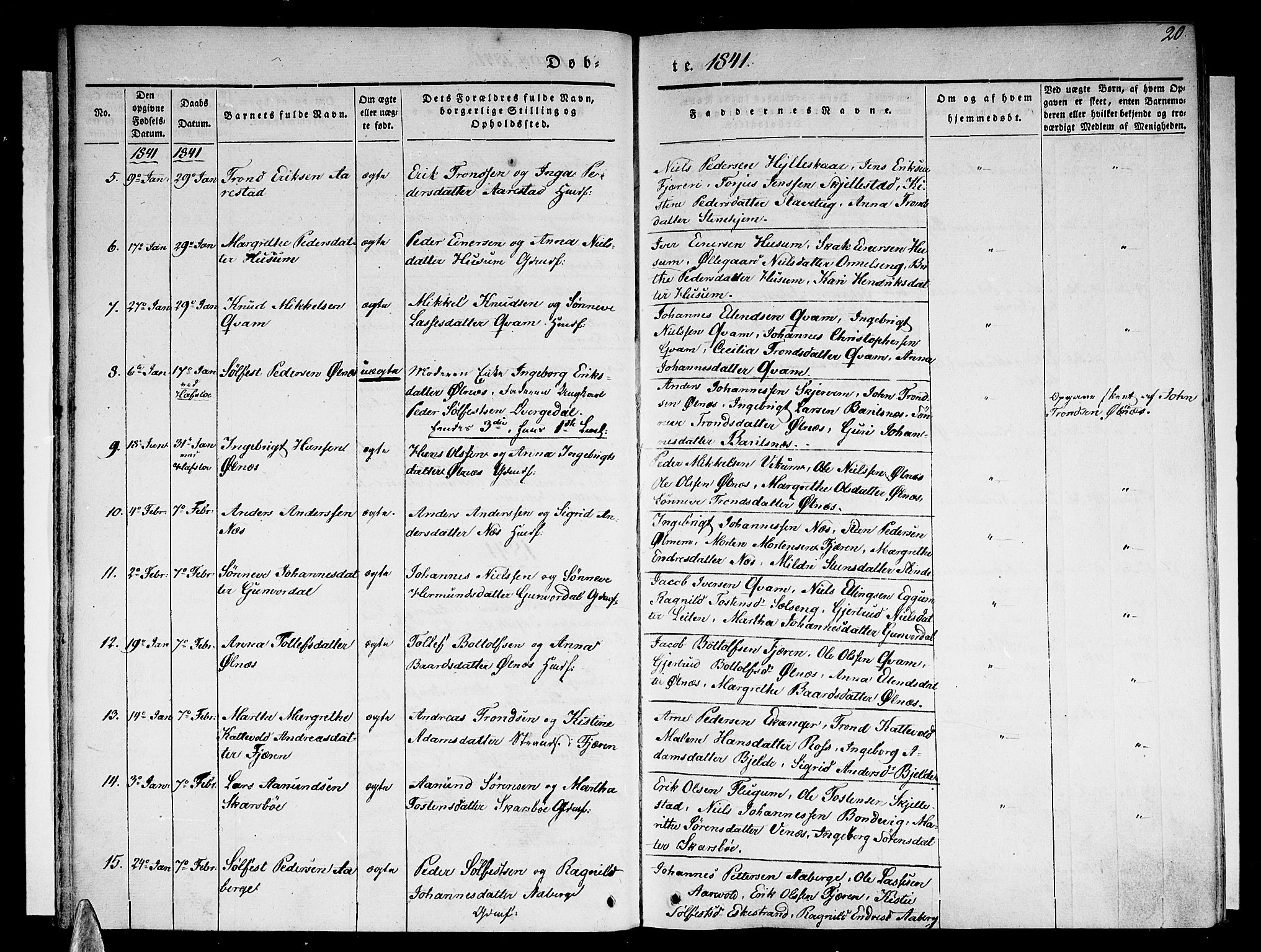 Sogndal sokneprestembete, SAB/A-81301/H/Haa/Haaa/L0011: Parish register (official) no. A 11, 1839-1847, p. 20