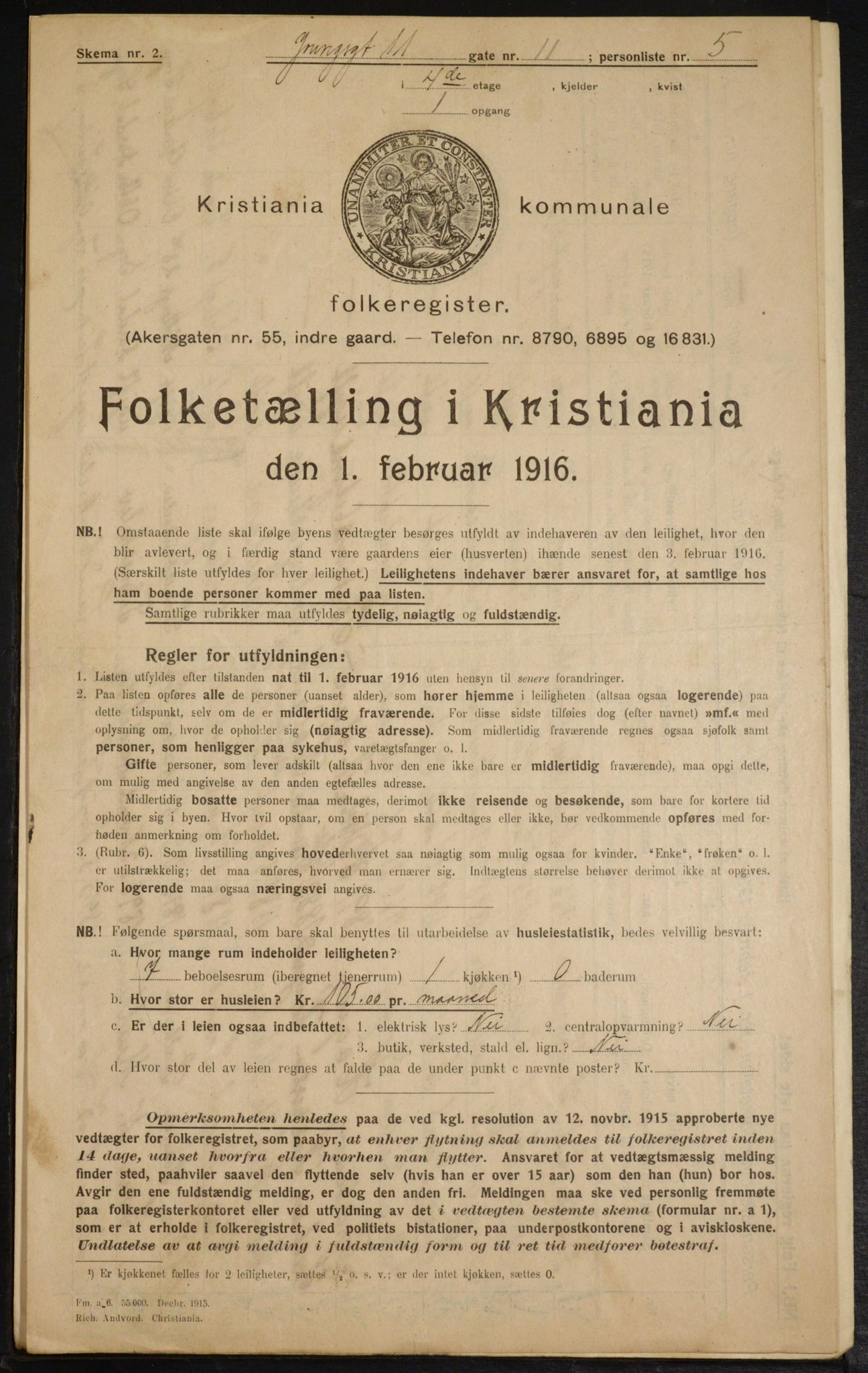 OBA, Municipal Census 1916 for Kristiania, 1916, p. 132264