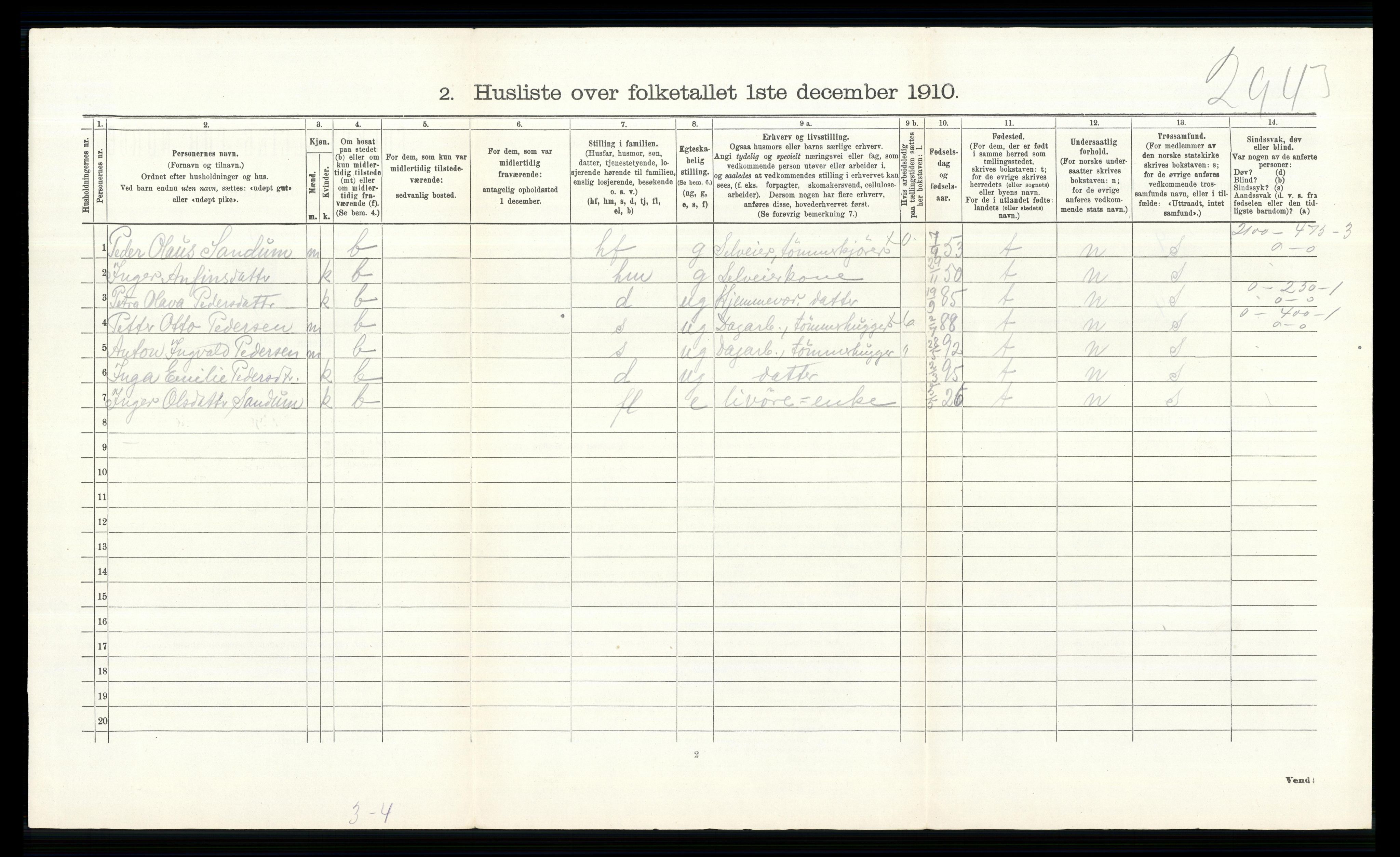 RA, 1910 census for Norderhov, 1910, p. 2987