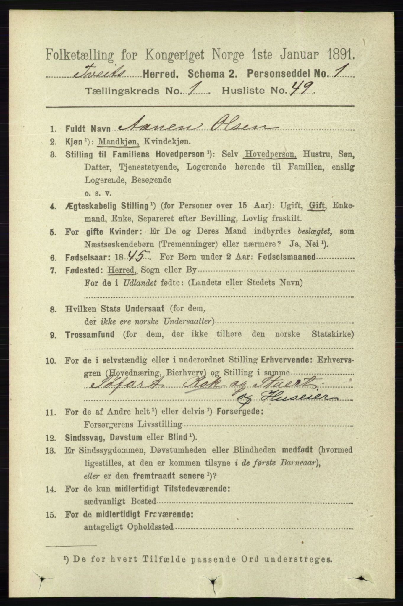 RA, 1891 census for 1013 Tveit, 1891, p. 320