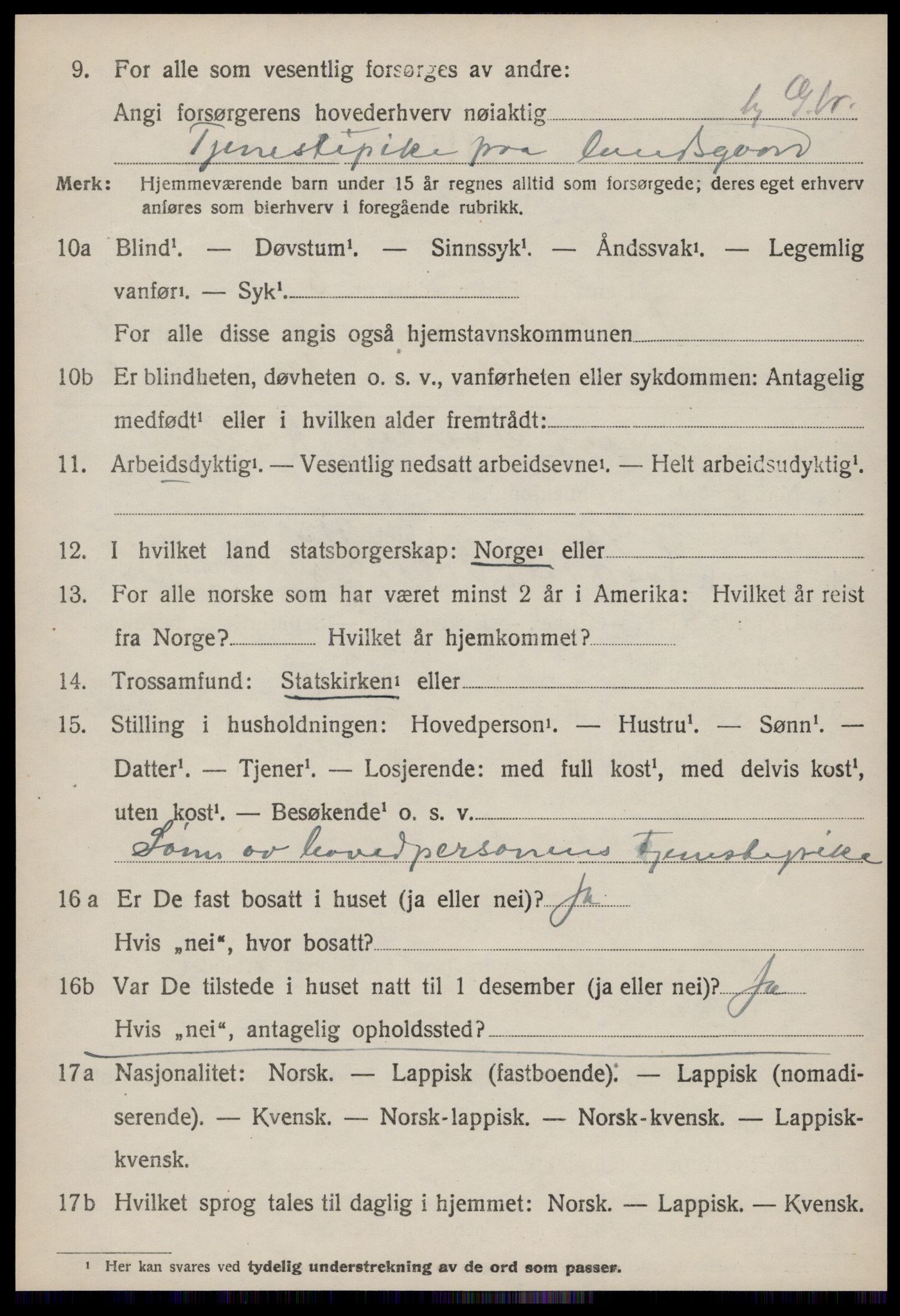 SAT, 1920 census for Orkland, 1920, p. 3809