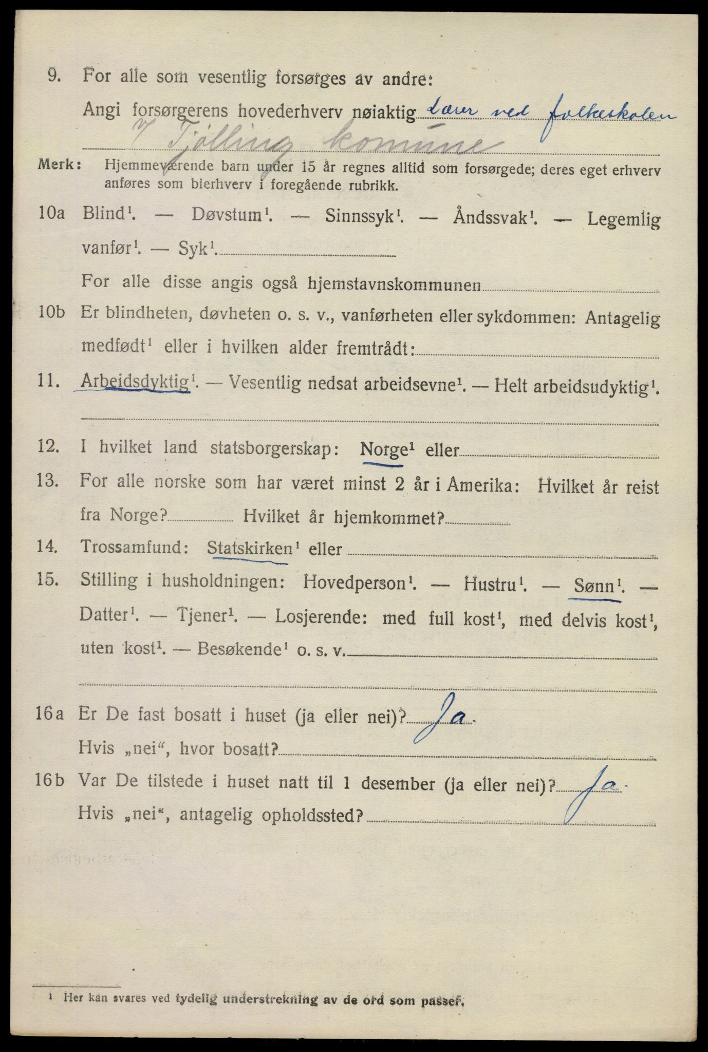 SAKO, 1920 census for Tjølling, 1920, p. 7506
