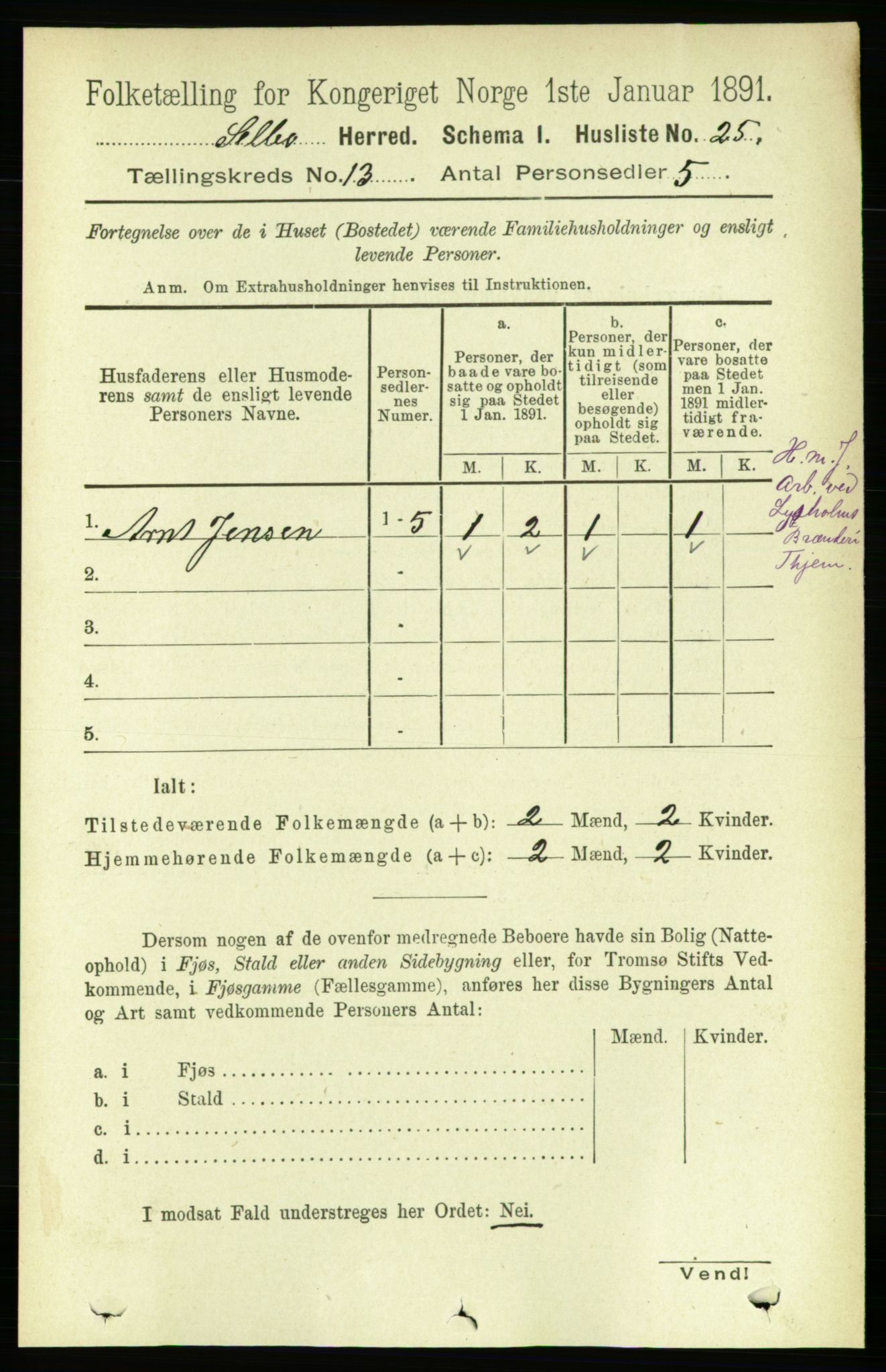 RA, 1891 census for 1664 Selbu, 1891, p. 4562