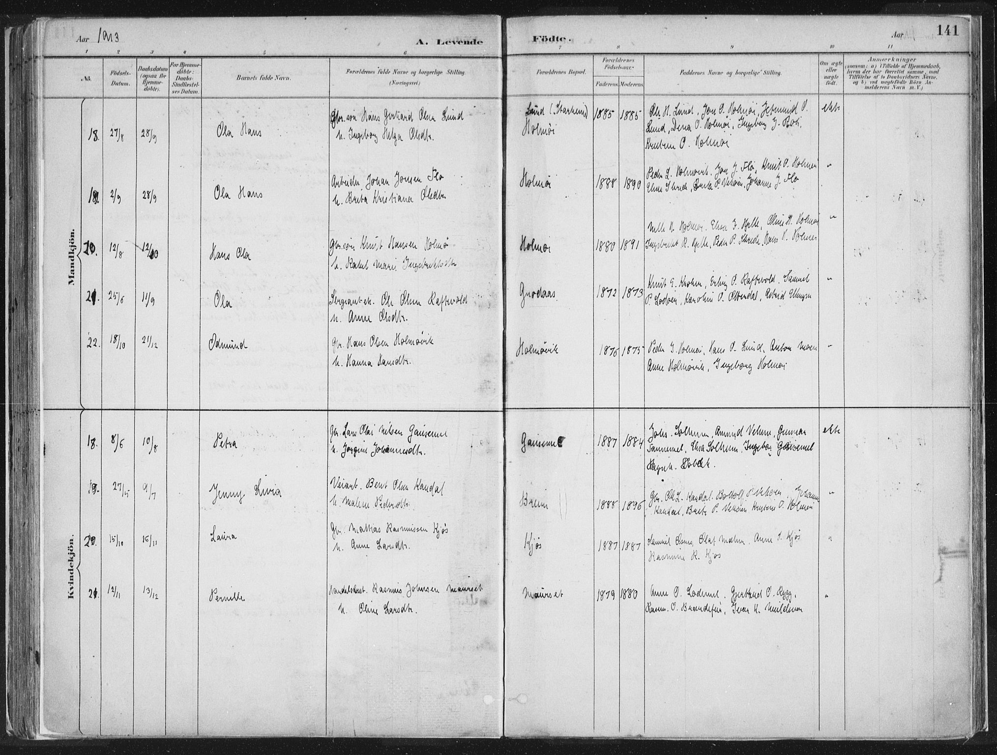 Hornindal sokneprestembete, AV/SAB-A-82401/H/Haa/Haaa/L0003/0001: Parish register (official) no. A 3A, 1887-1917, p. 141