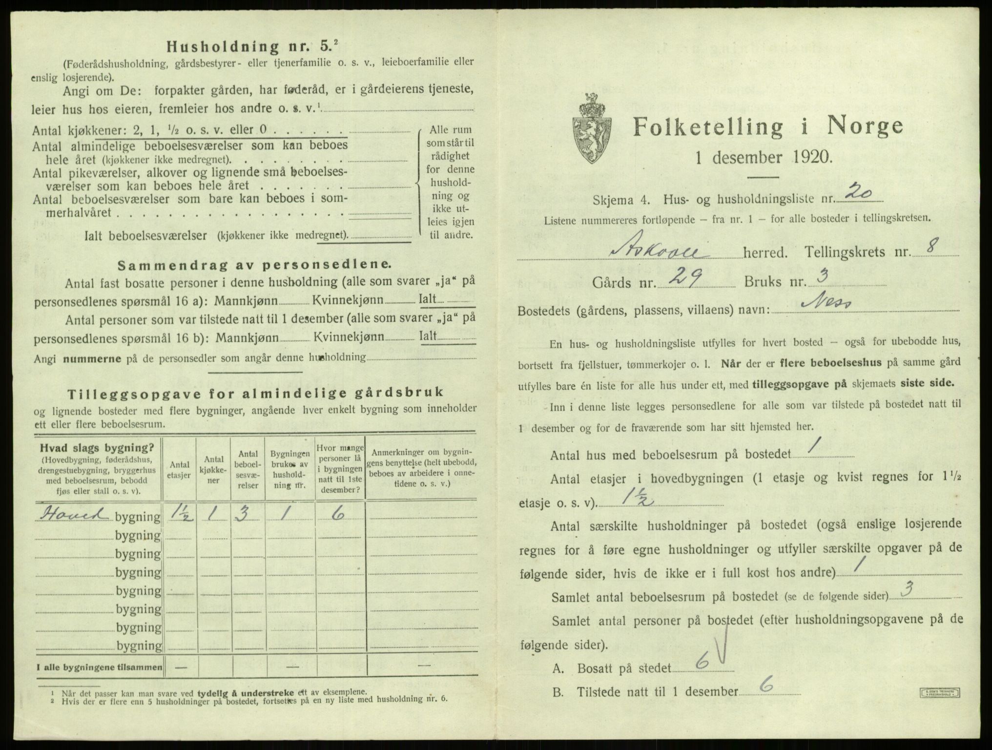 SAB, 1920 census for Askvoll, 1920, p. 454