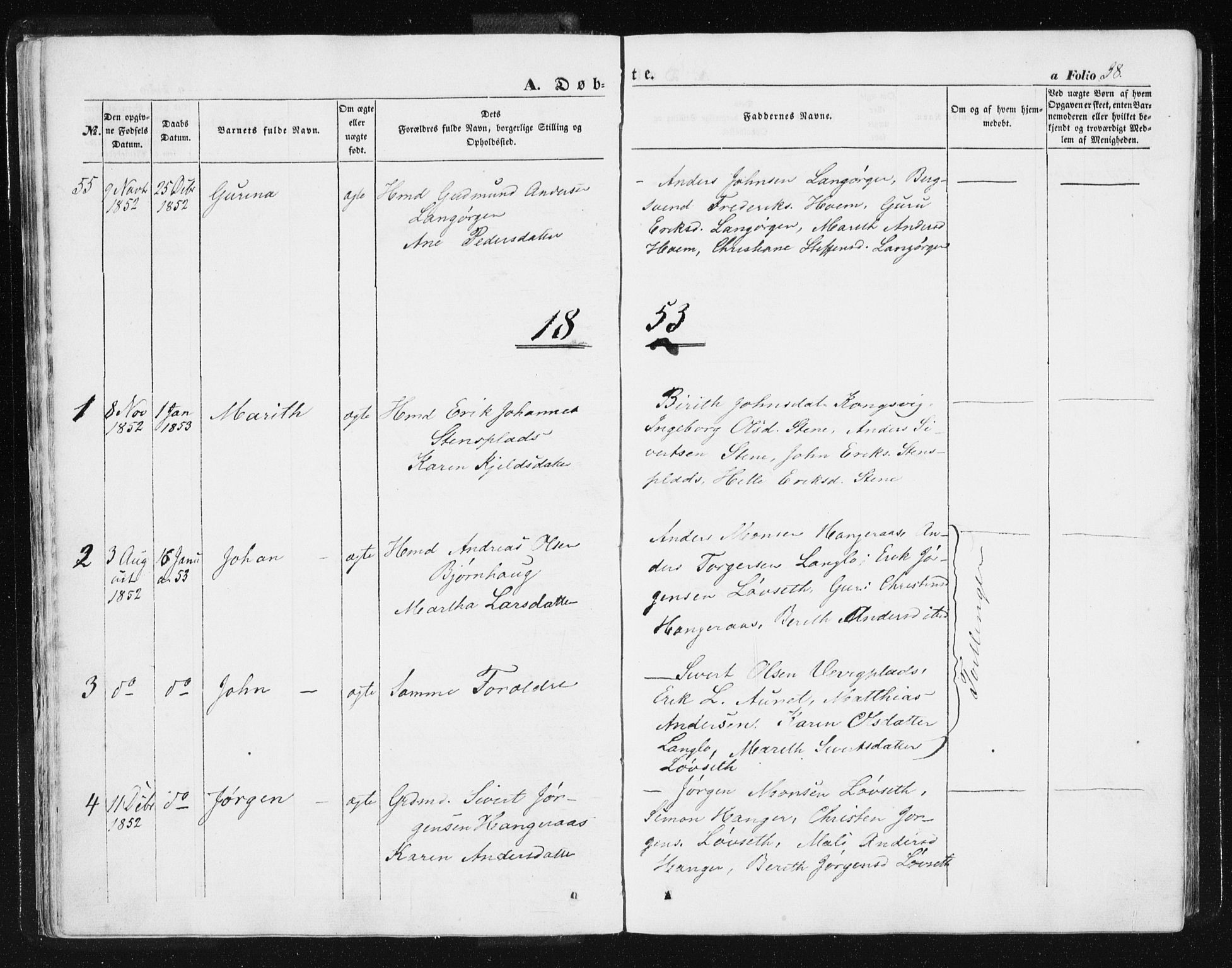 Ministerialprotokoller, klokkerbøker og fødselsregistre - Sør-Trøndelag, SAT/A-1456/612/L0376: Parish register (official) no. 612A08, 1846-1859, p. 38