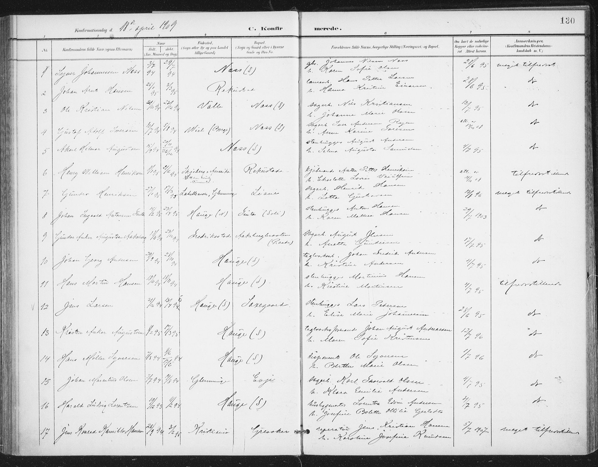 Rolvsøy prestekontor Kirkebøker, AV/SAO-A-2004/F/Fa/L0001: Parish register (official) no. 1, 1901-1909, p. 130