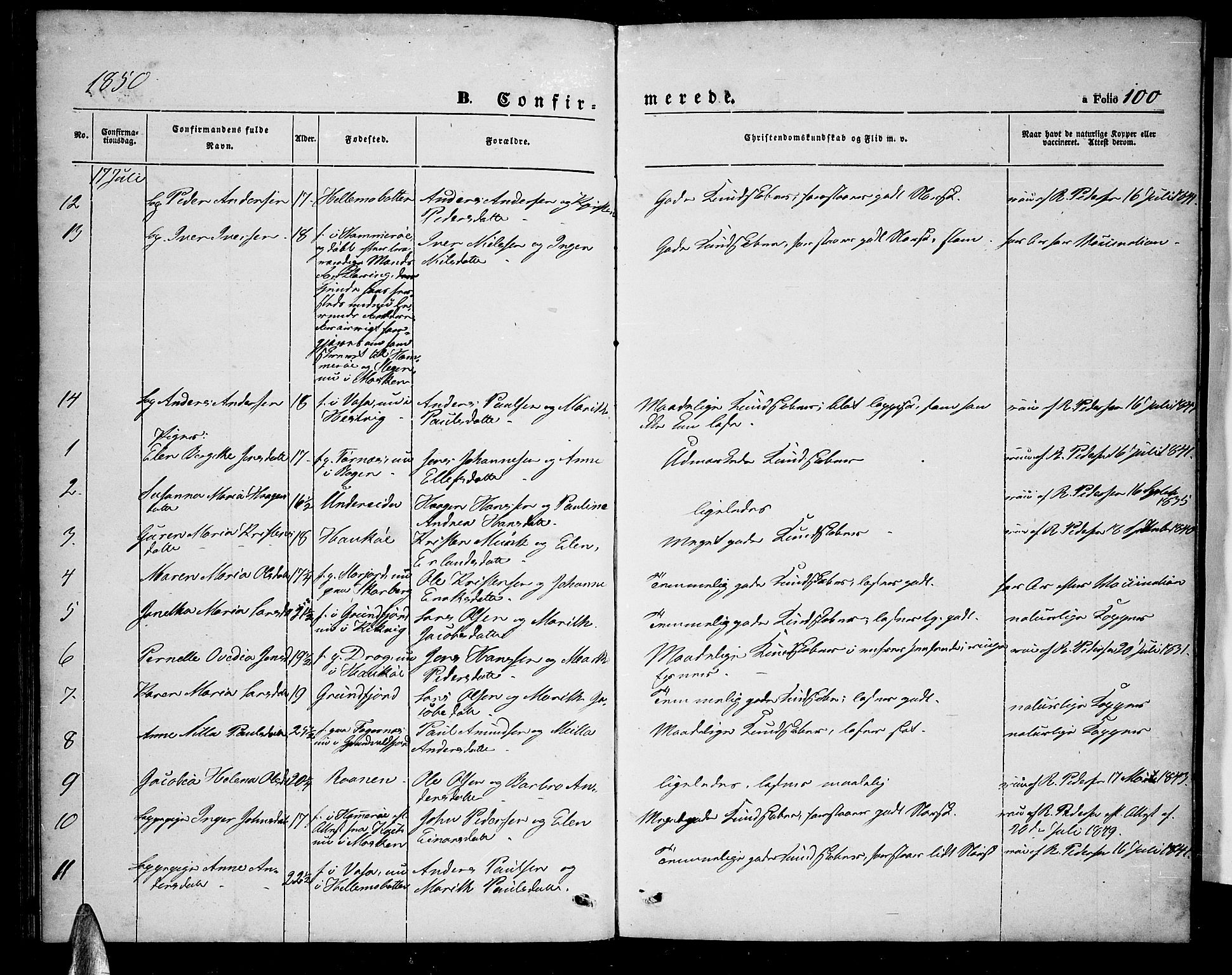 Ministerialprotokoller, klokkerbøker og fødselsregistre - Nordland, AV/SAT-A-1459/872/L1045: Parish register (copy) no. 872C01, 1840-1851, p. 100