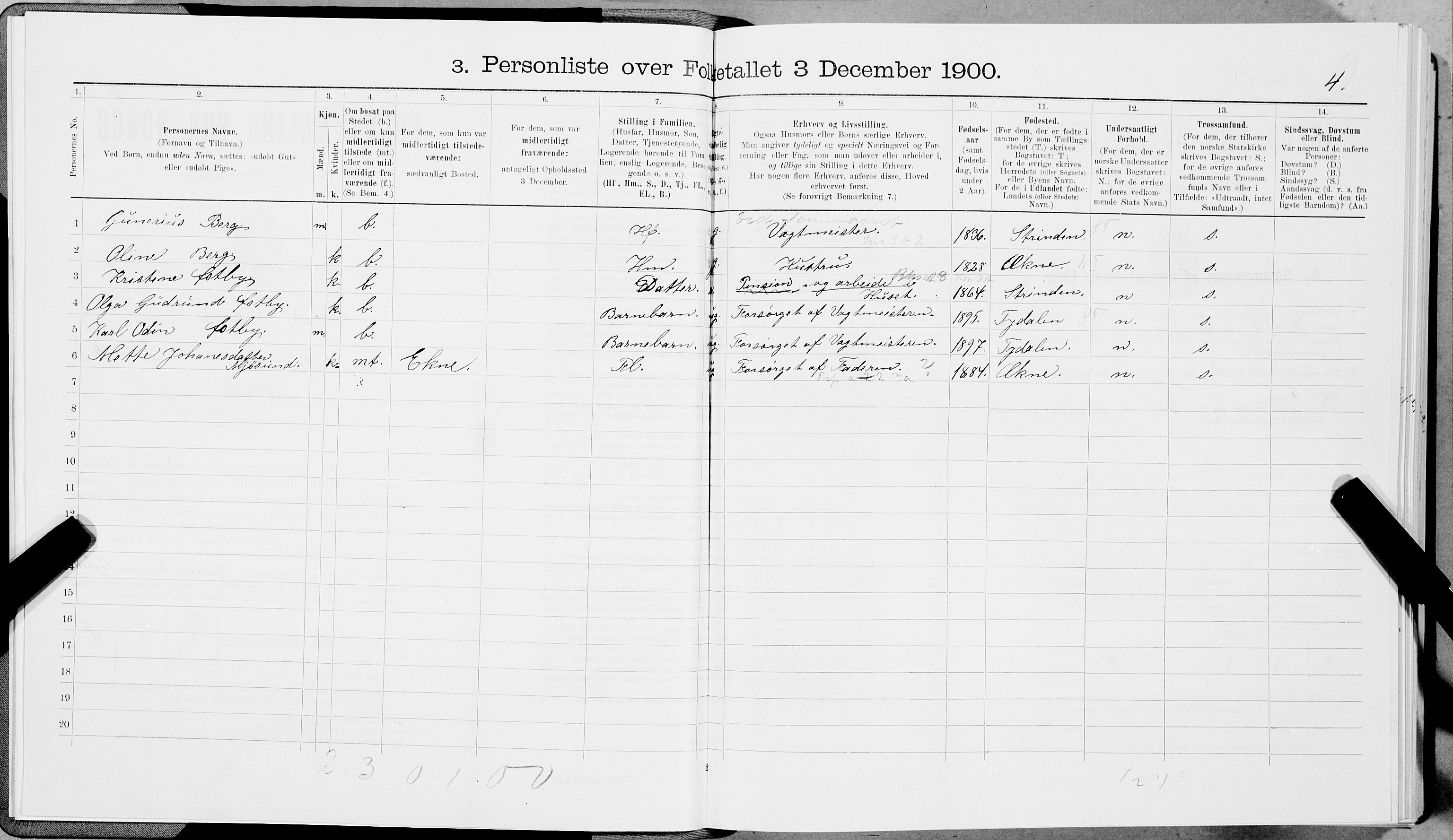 SAT, 1900 census for Levanger, 1900, p. 14