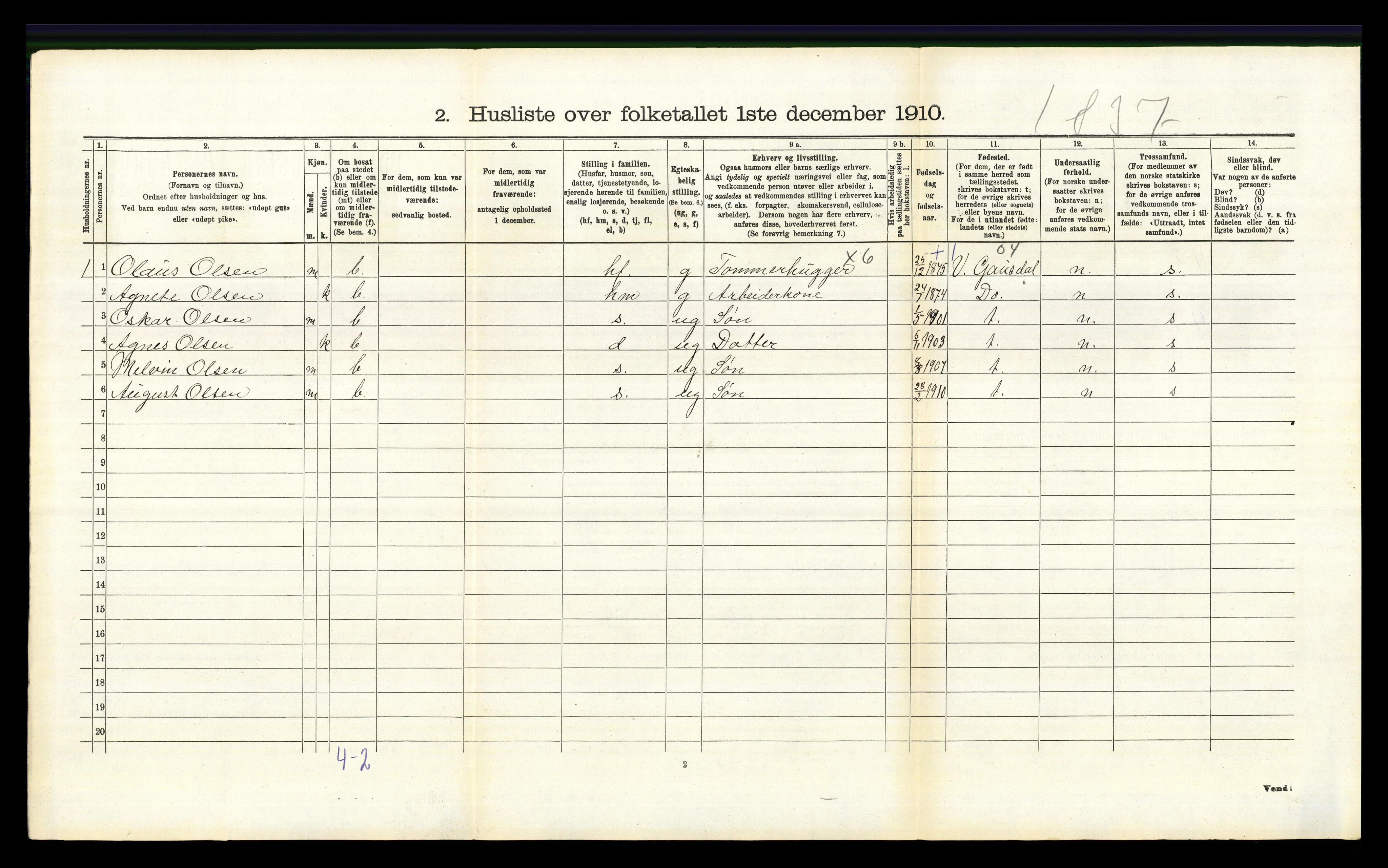 RA, 1910 census for Fåberg, 1910, p. 701