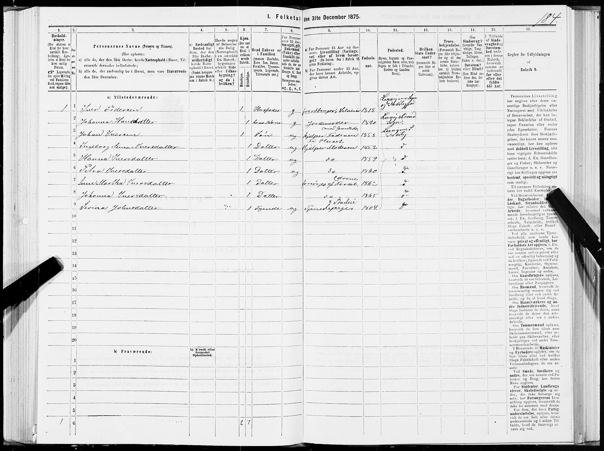 SAT, 1875 census for 1718P Leksvik, 1875, p. 1184