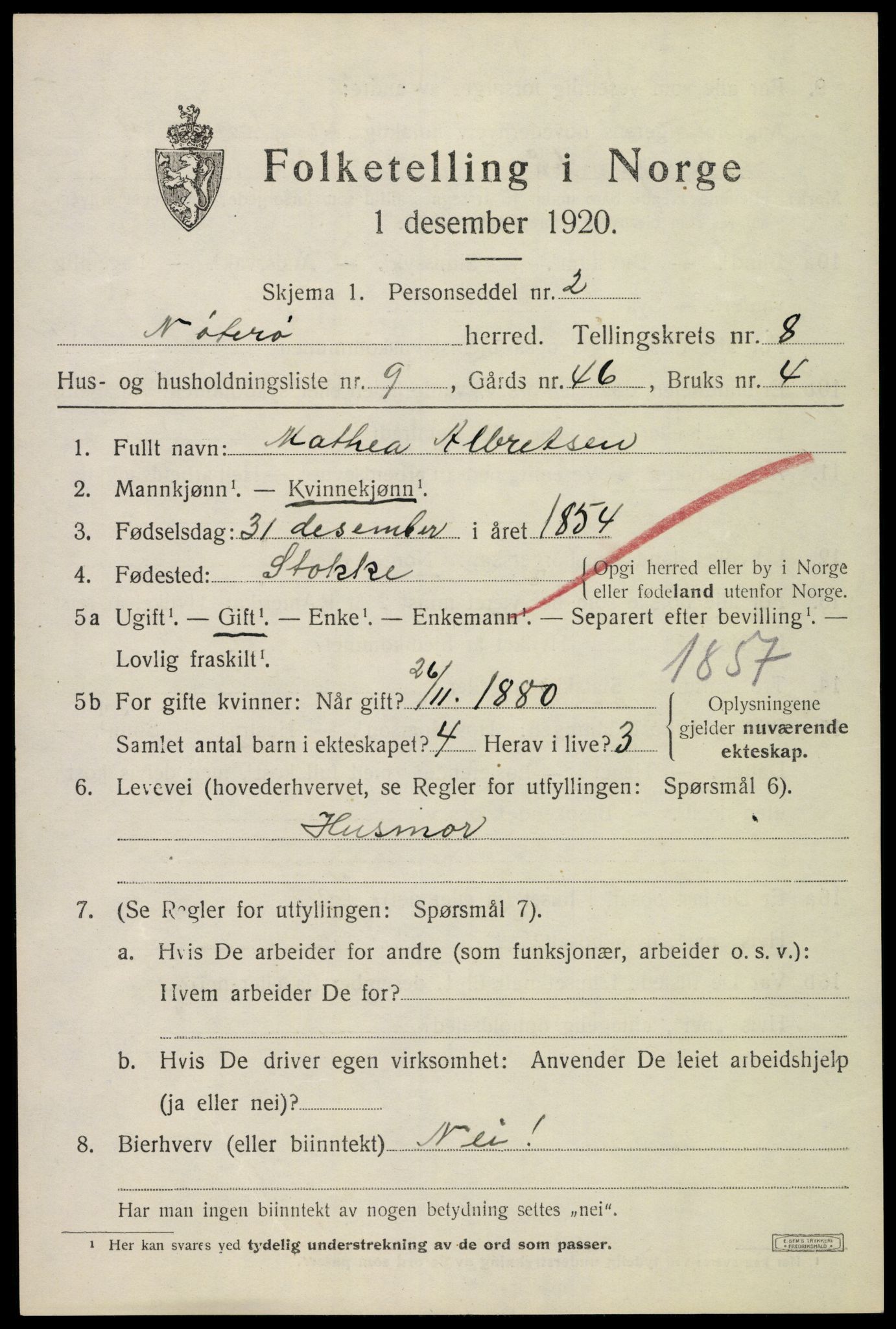 SAKO, 1920 census for Nøtterøy, 1920, p. 10455