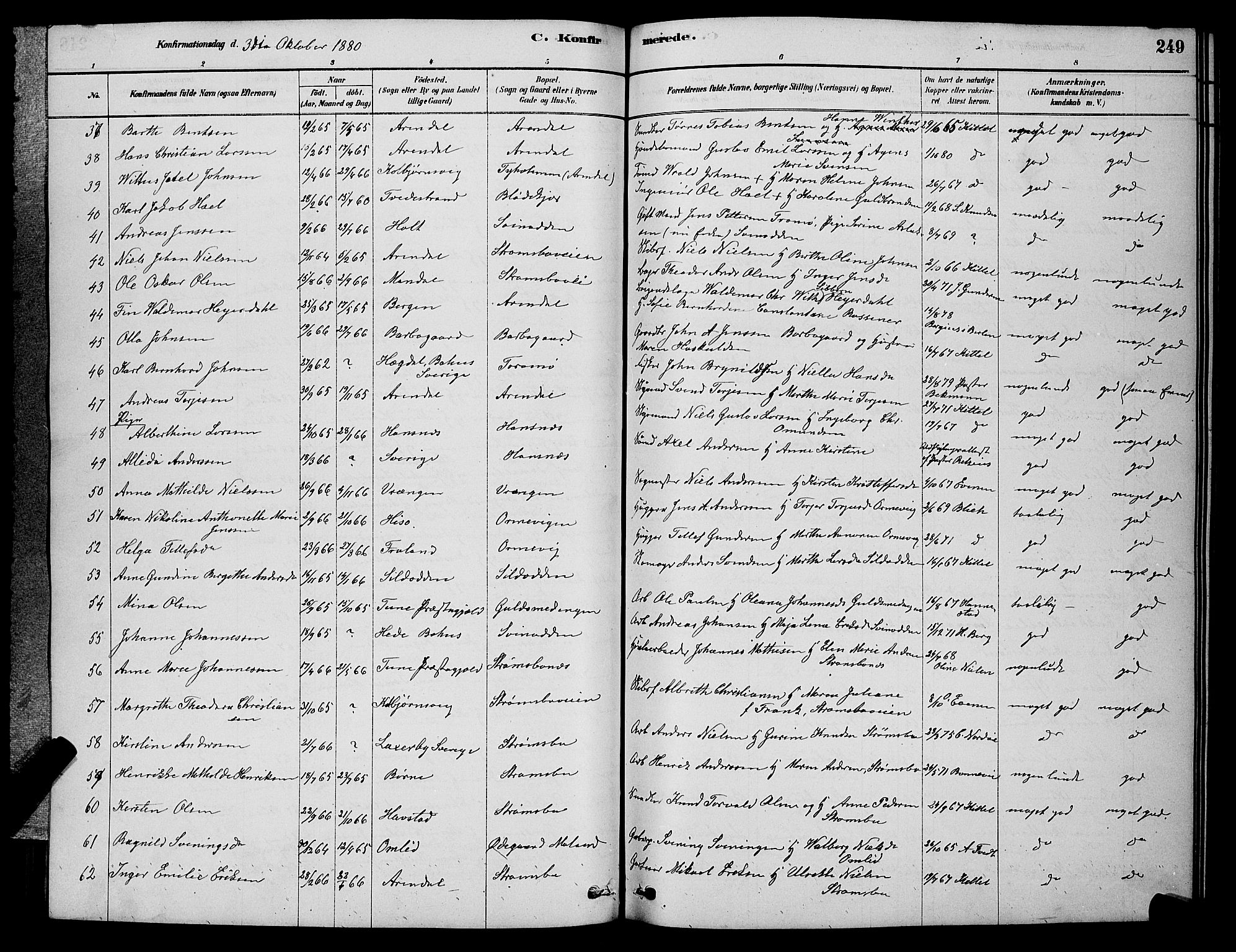 Barbu sokneprestkontor, AV/SAK-1111-0003/F/Fb/L0001: Parish register (copy) no. B 1, 1878-1890, p. 249