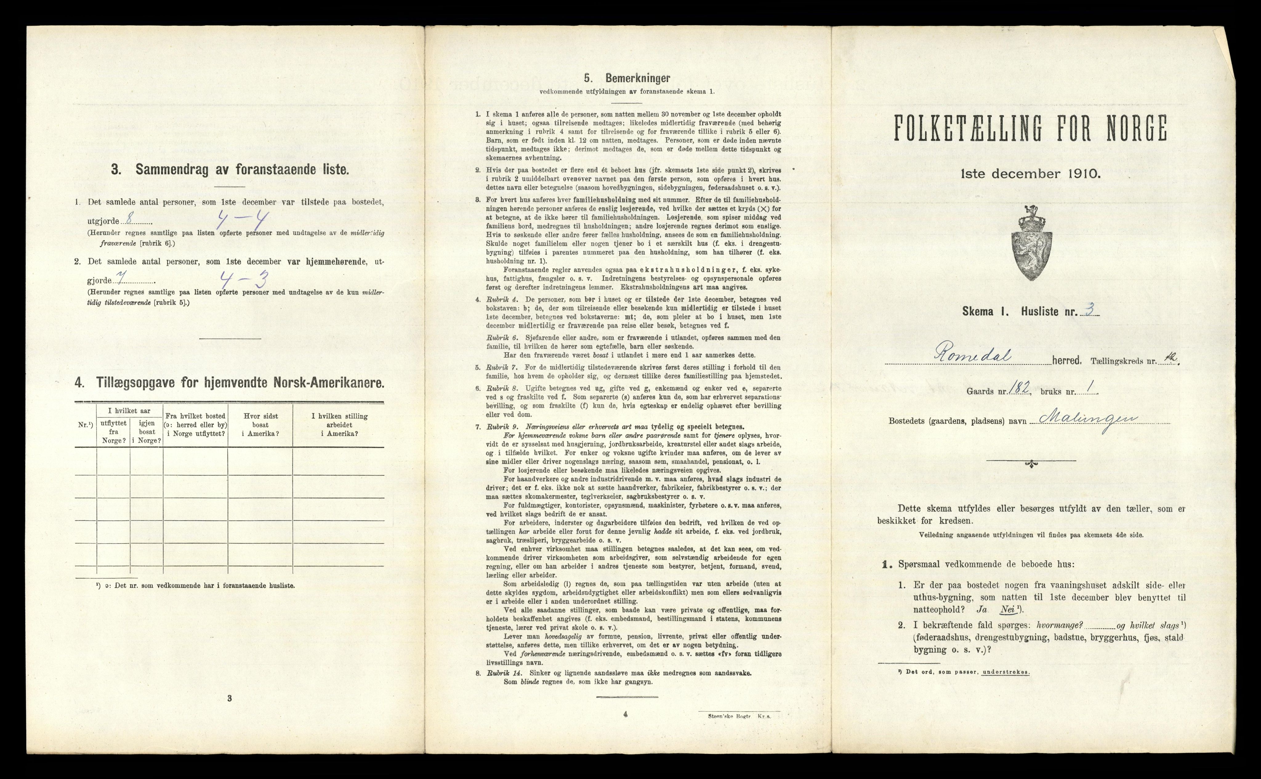 RA, 1910 census for Romedal, 1910, p. 1791