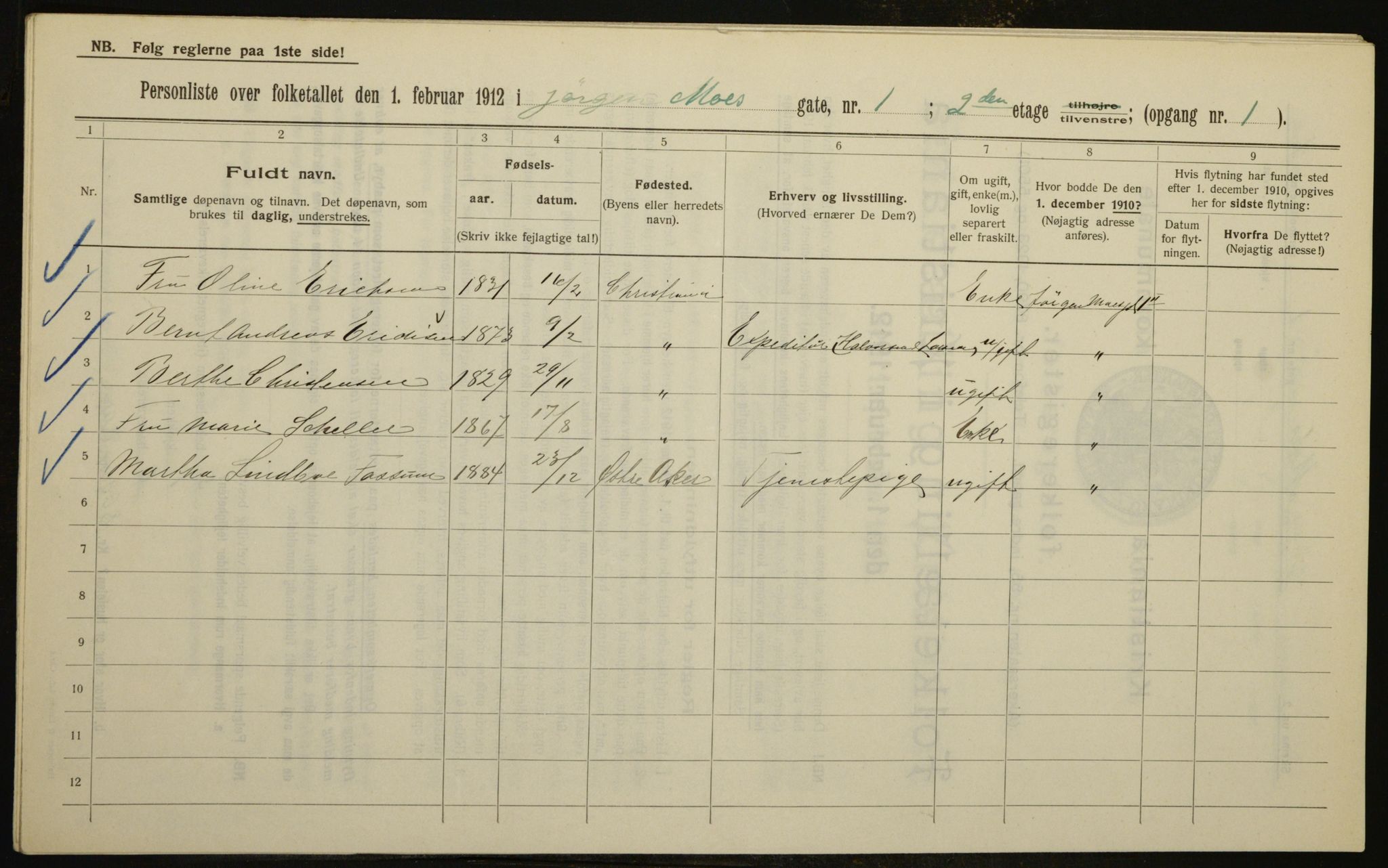 OBA, Municipal Census 1912 for Kristiania, 1912, p. 48011