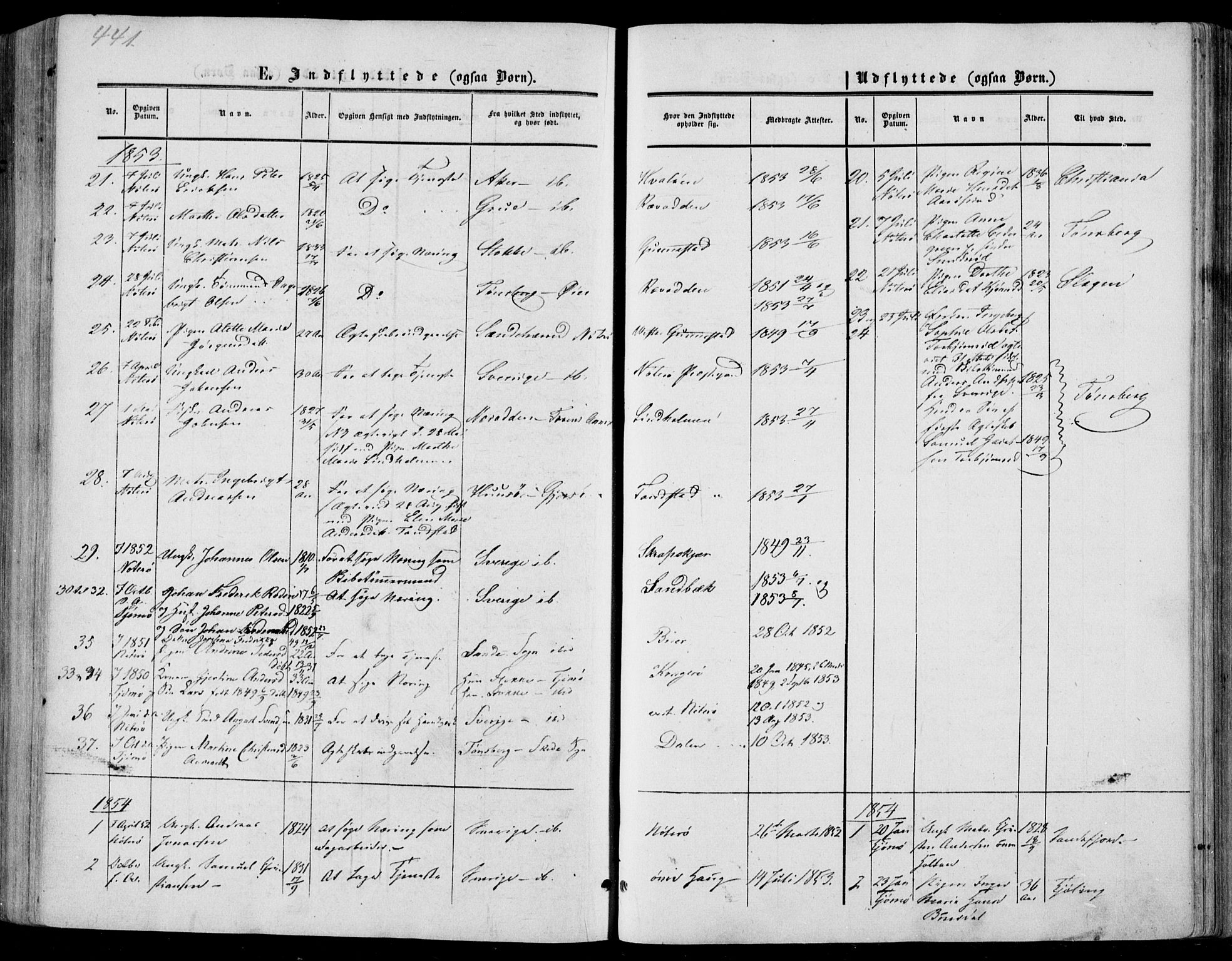 Nøtterøy kirkebøker, AV/SAKO-A-354/F/Fa/L0006: Parish register (official) no. I 6, 1852-1864, p. 441