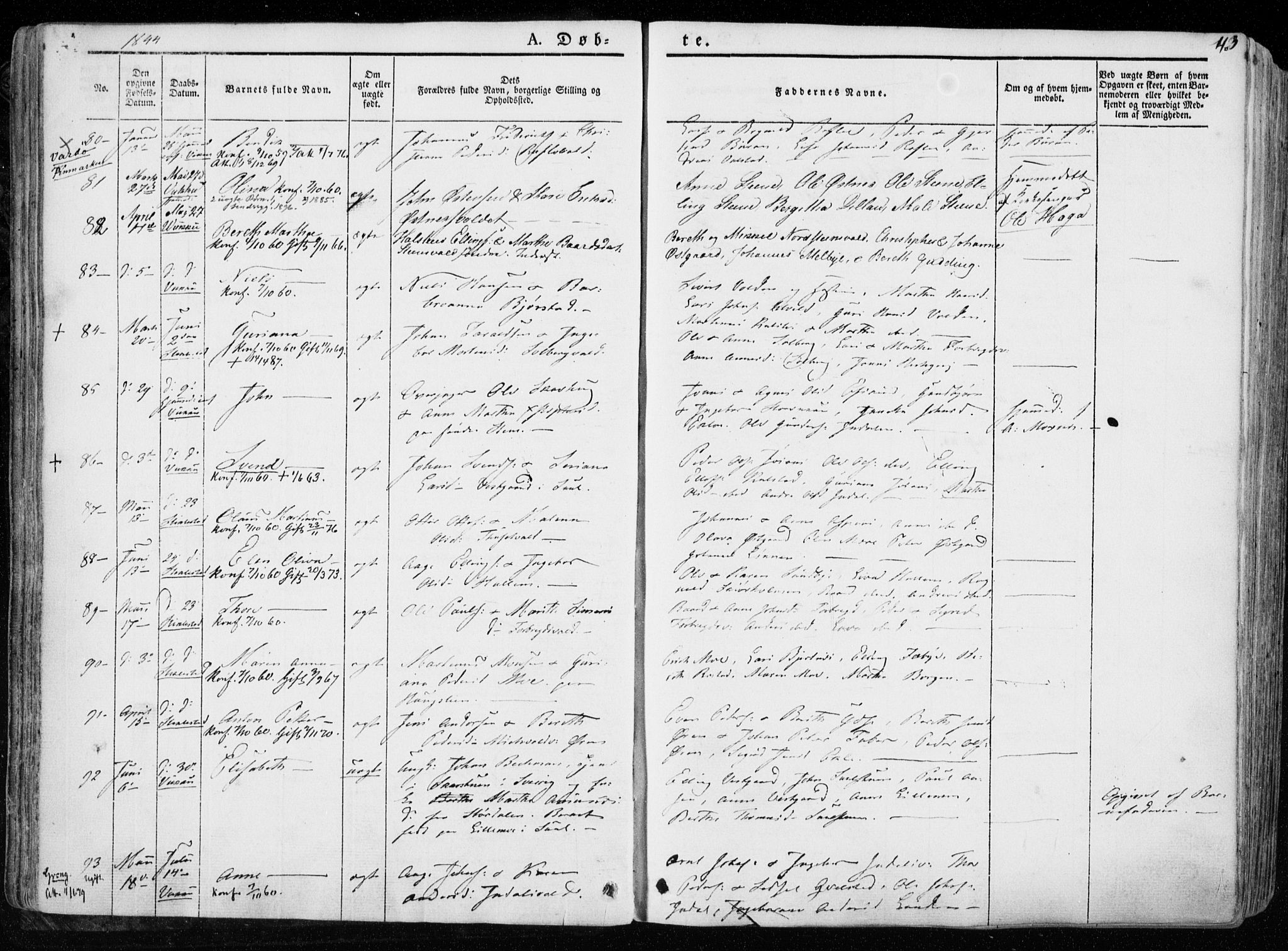 Ministerialprotokoller, klokkerbøker og fødselsregistre - Nord-Trøndelag, SAT/A-1458/723/L0239: Parish register (official) no. 723A08, 1841-1851, p. 43
