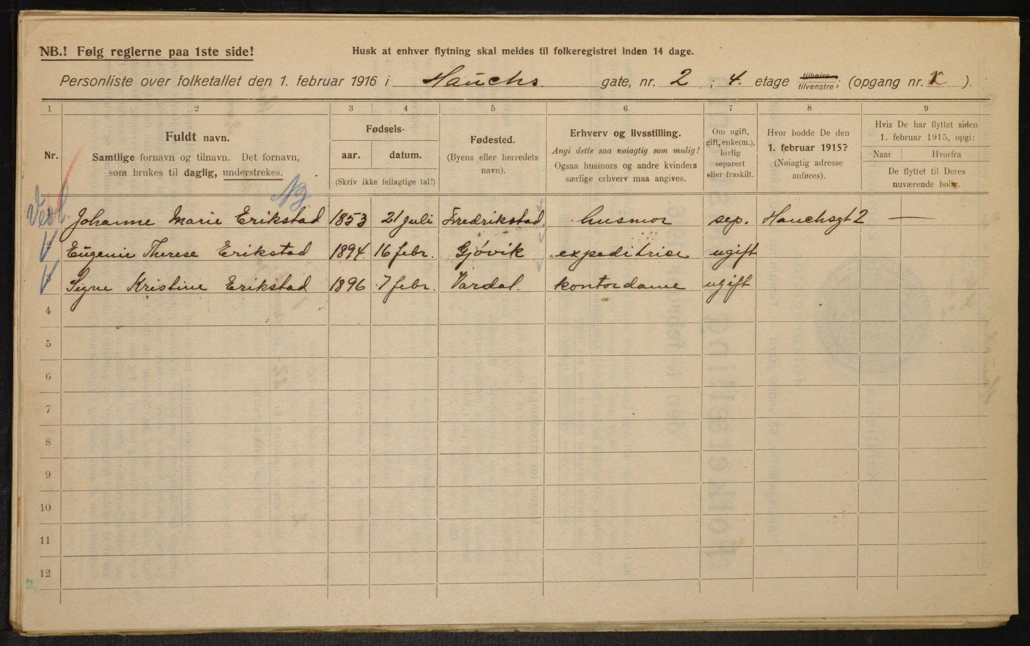 OBA, Municipal Census 1916 for Kristiania, 1916, p. 35649