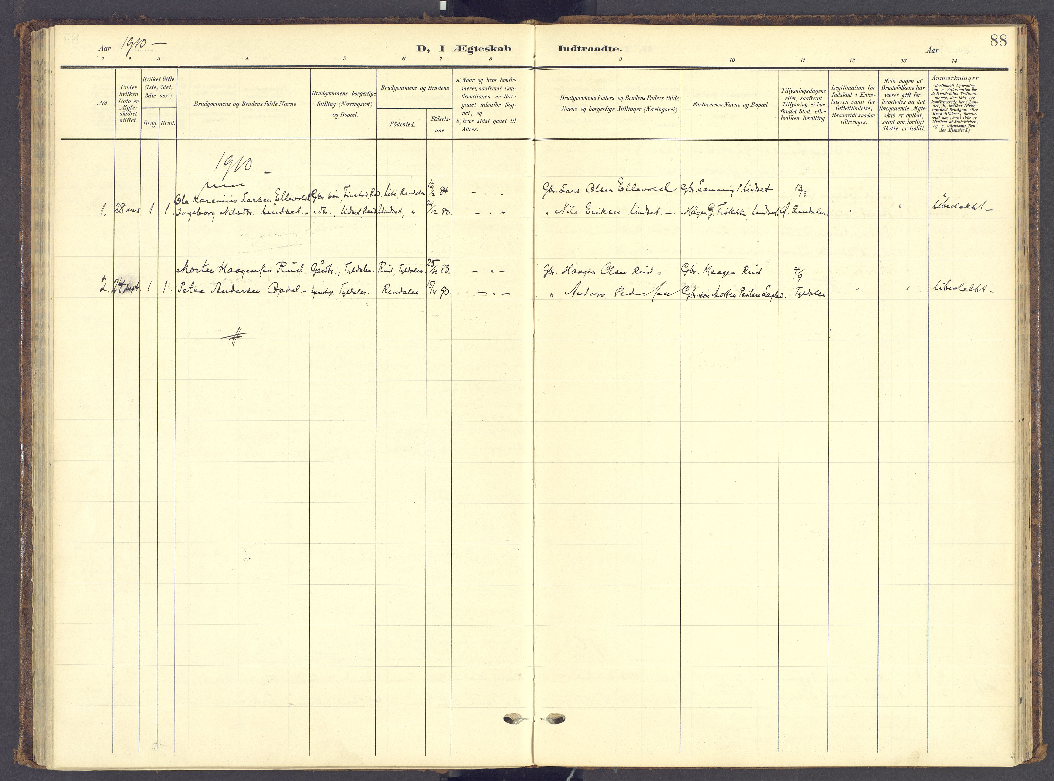 Tynset prestekontor, AV/SAH-PREST-058/H/Ha/Haa/L0028: Parish register (official) no. 28, 1902-1929, p. 88